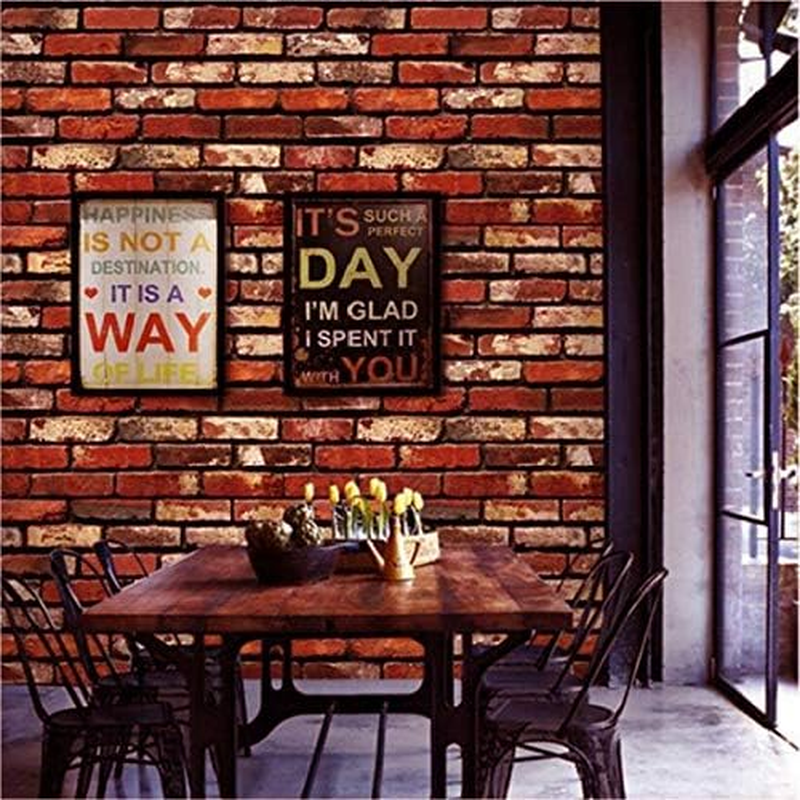 Melunmer Red Brick Peel and Stick Wallpaper 17.7&rdquo;&times;197&rdquo; Self Adhesive Removable Wallpaper Red Faux Brick Contact Paper Waterproof Decorative Easily to Install Contact Paper for Kitchen Backsplash image number 1