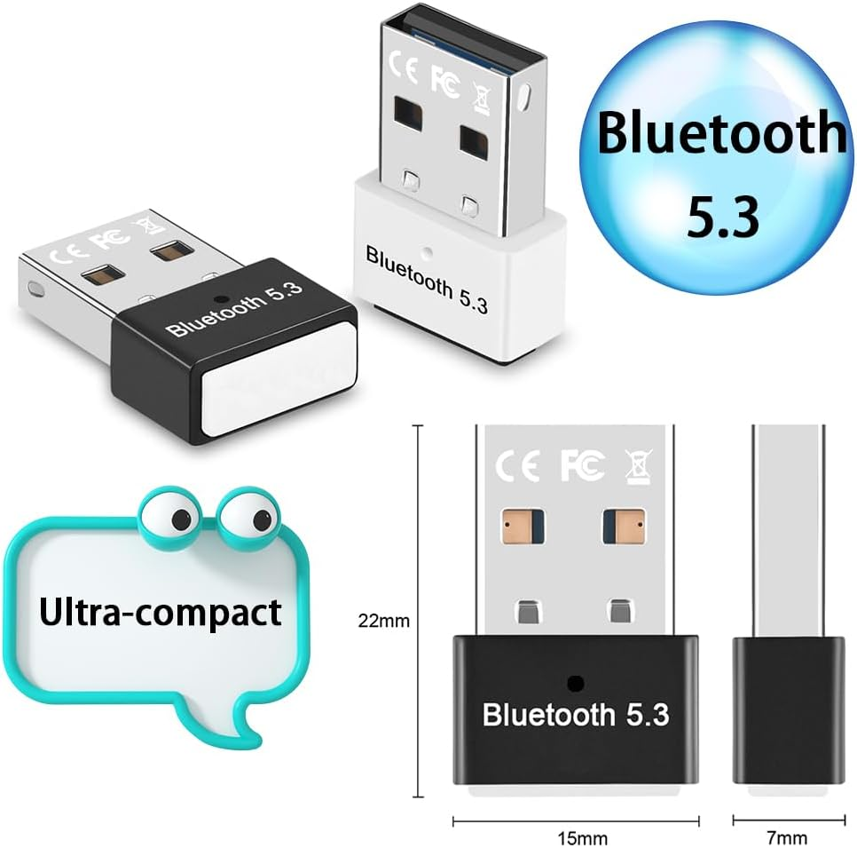 USB Bluetooth 5.3 Adapter for PC Supports Windows 11/10/8.1/7, Plug and Play for Windows 11/10,Mini 5.3+EDR Bluetooth Dongle Receiver&Transmitter for Pc,Laptop,Keyboard,Mouse,Headsets,Speakers image number 1