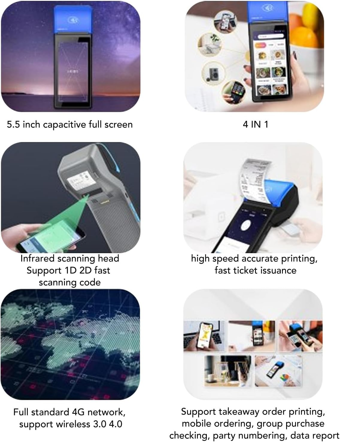 Handheld POS PDA Receipt Printer, 1080P 58Mm Thermal POS Receipt Printer with 5.5 Inch Touchscreen & Android 12.0 OS, Support 3/4/5G,Wifi,Bluetooth,Nfc.2Gb 16GB ROM (Eurasia) image number 2