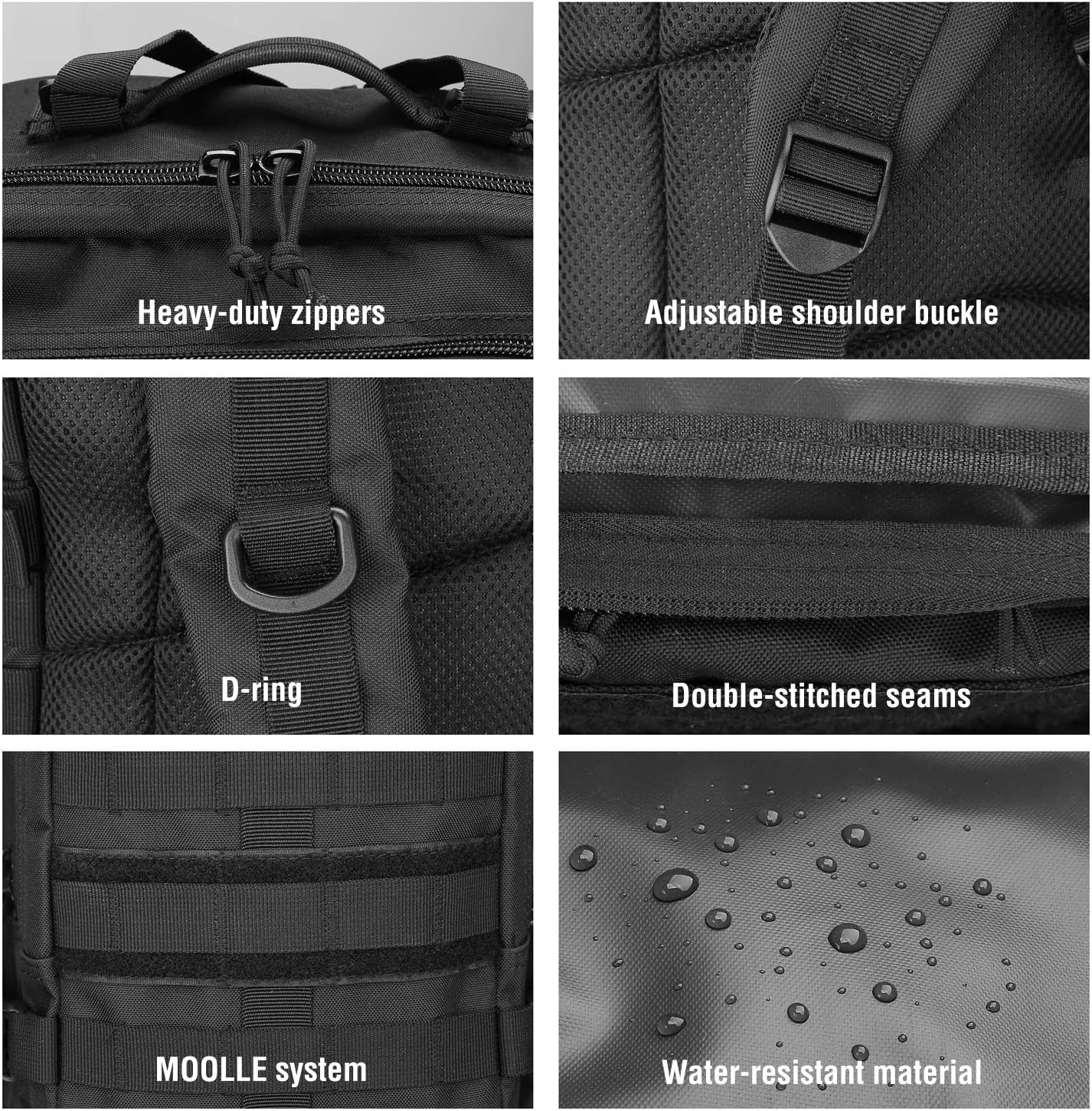 Procase Military Tactical Backpack, 35L Large Capacity Rucksacks 2 Day Army Assault Pack Go Bag for Hunting, Trekking, Camping and Other Outdoor Activities -Black image number 6