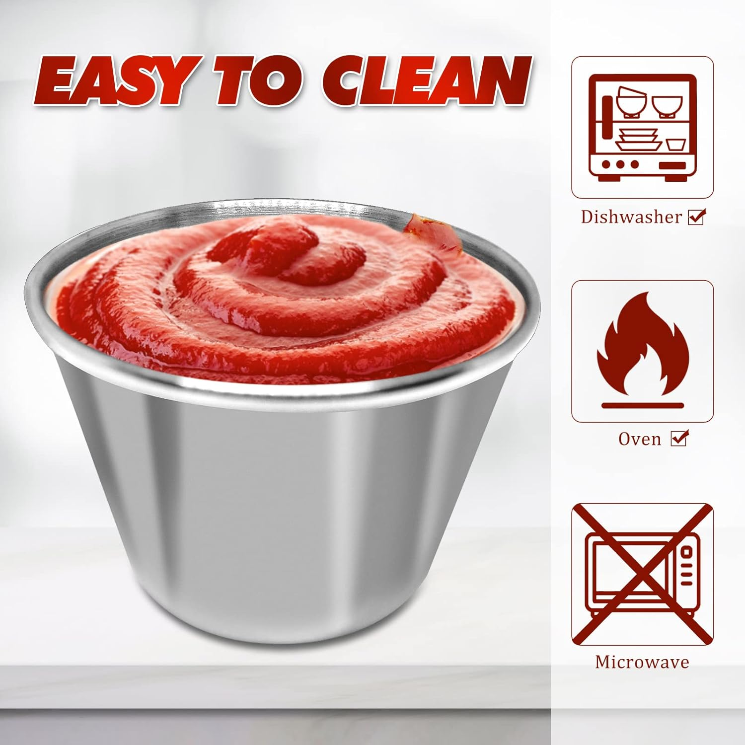 DJZZ 50 Pcs Metal Sauce Cups 2.5Oz Ramekins, Stainless Steel Dipping Containers, Reusable round Butter Dressing Bowls for Restaurants image number 2