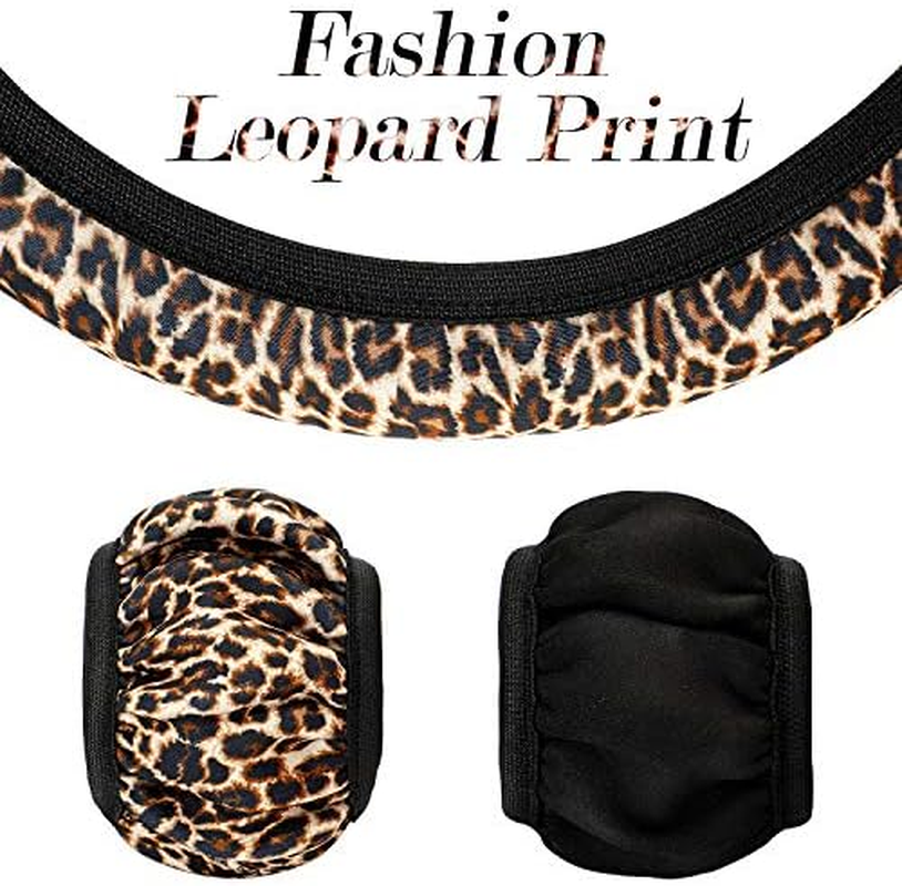 7-Piece Leopard Print Car Accessory Set - Steering Wheel Cover, Car Coasters, Keyring, Armrest Pad & Seat Belt Pads for Most Cars image number 2