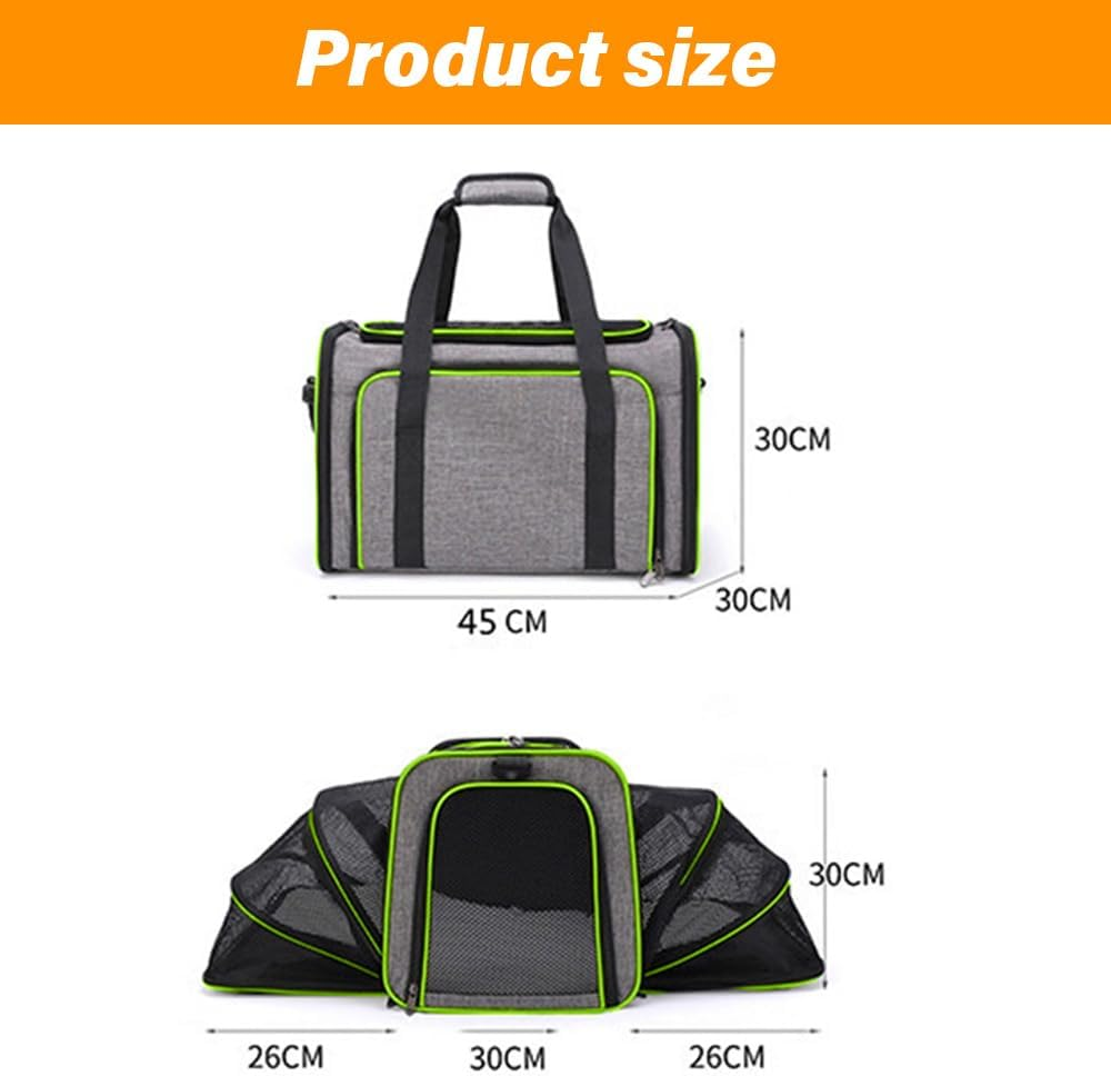 Expandable Pet Carrier, Hand-Held Foldable with Mesh Pocket, Large Capacity Pet Travel Bag with Fleece Pad, Suitable for Kittens, Rabbits, Puppies and Small Animals. (Gray Green) image number 2