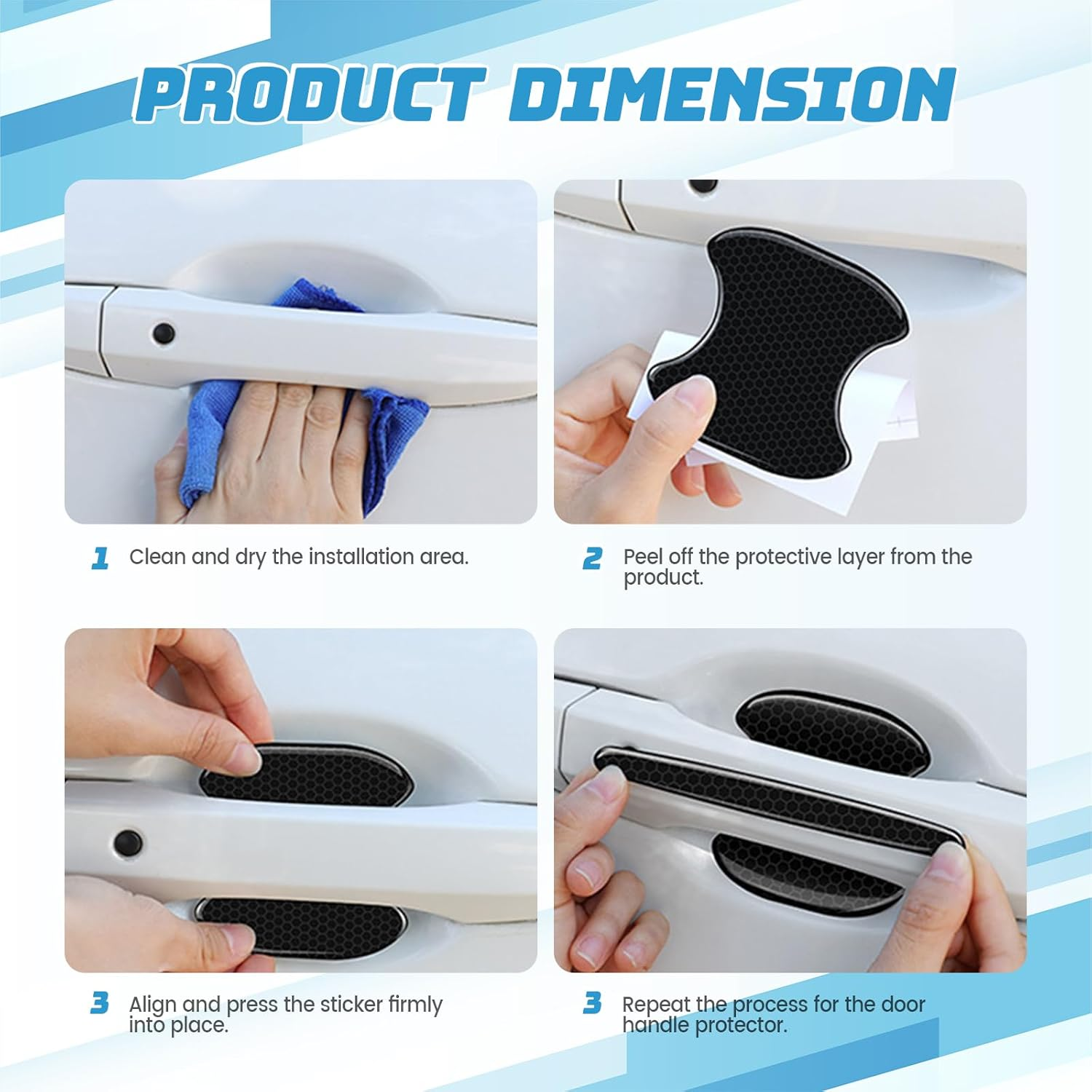 8PCS Car Door Handle Protector, Reflective Prism Anti-Scratches Door Handle Bowl Guard Stickers, Universal Auto Exterior Accessories for Most Car Handles