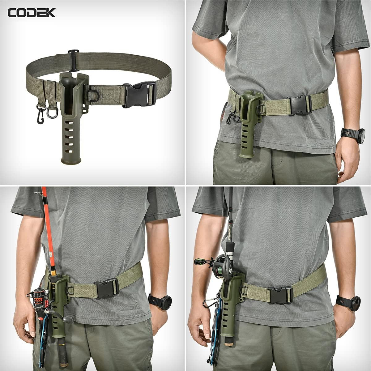 CODEK Fishing Waist Belt Rod Holder Adjustable Waist Wading Belts for Men with Portable Pole Inserter for Spinning Casting Reel Surf Kayak Fly Fishing Portable Fishing Gear Accessories Wader Strap image number 5