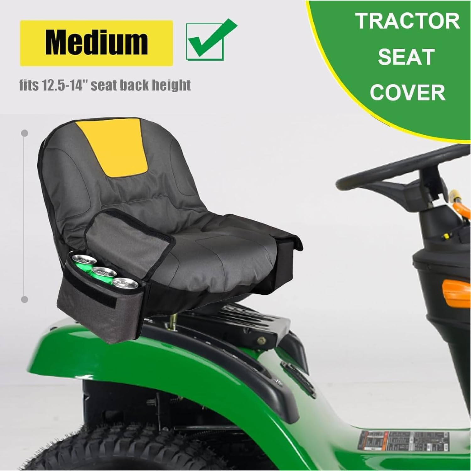 Jiawu Riding Lawn Mower Seat Covers, Universal Polyester Oxford Waterproof Tractor Seat Cover with Storage Bag Compatible with Kubota Lawnmowers without Armrests