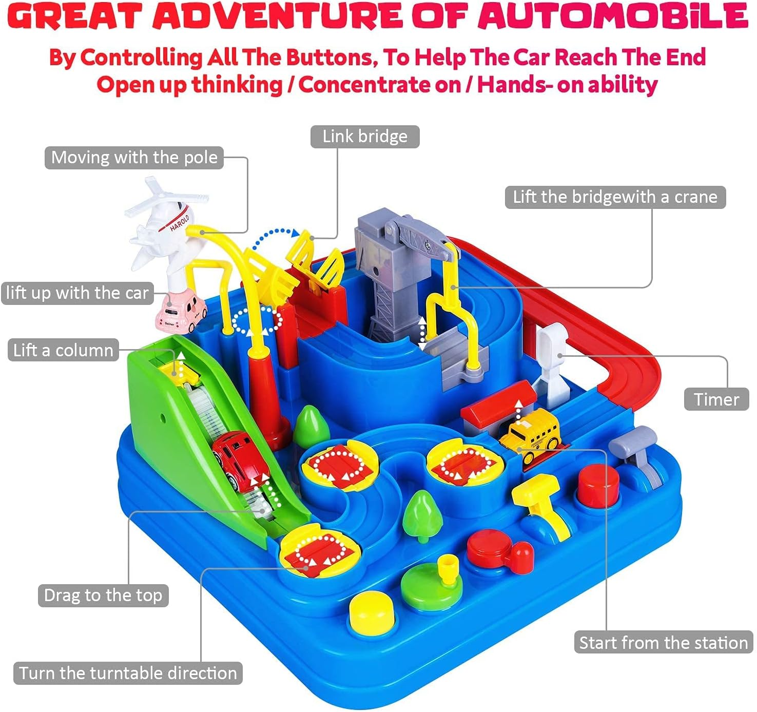 Yzeril Track Playset, City Rescue Preschool Educational Toy Car, Parent-Child Interactive Racing Car Kids Toys, Matching Five Cars, Suitable for Boys and Girls over 3 Years Old. (Bule) image number 5