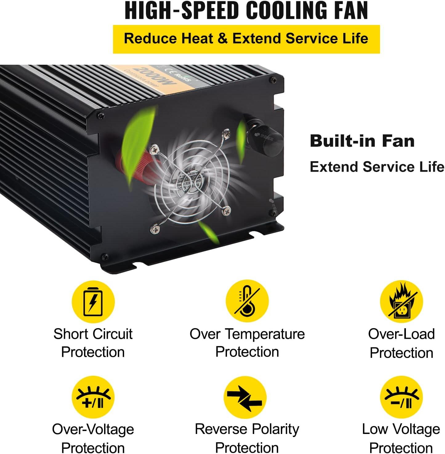 VEVOR Power Inverter 3000W Modified Sine Wave Inverter DC 12V to AC 240V Car Converter with LCD Display Remote Controller LED Indicators AC Outlets Power Inverter for Car RV Truck Boat Travel Camping image number 5