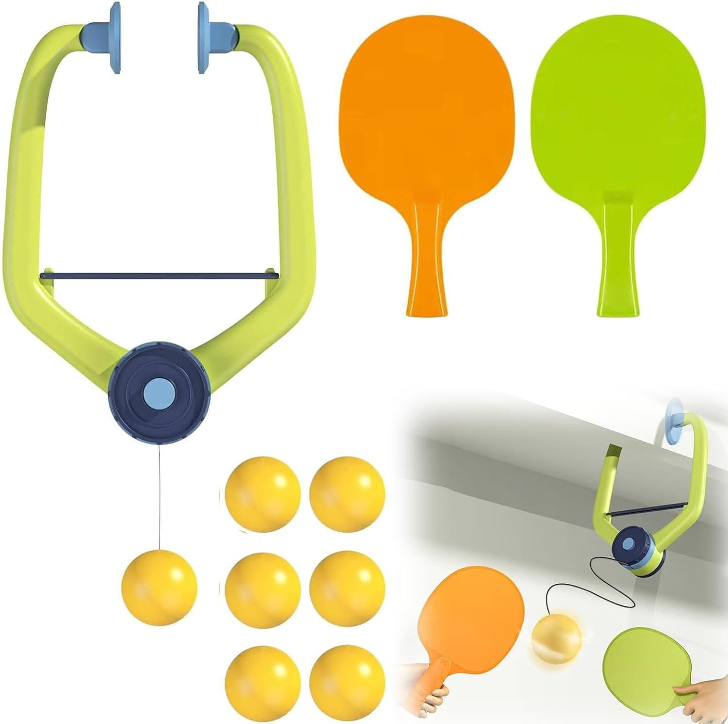 Hanging Table Tennis Trainer Set, Children'S Table Tennis Trainer, Portable Pingpong Ball Set with Ping Pong Balls&Paddle,Indoor Hanging Table Tennis, Indoor Games Toy(2 Rackets 6 Balls) image number 4