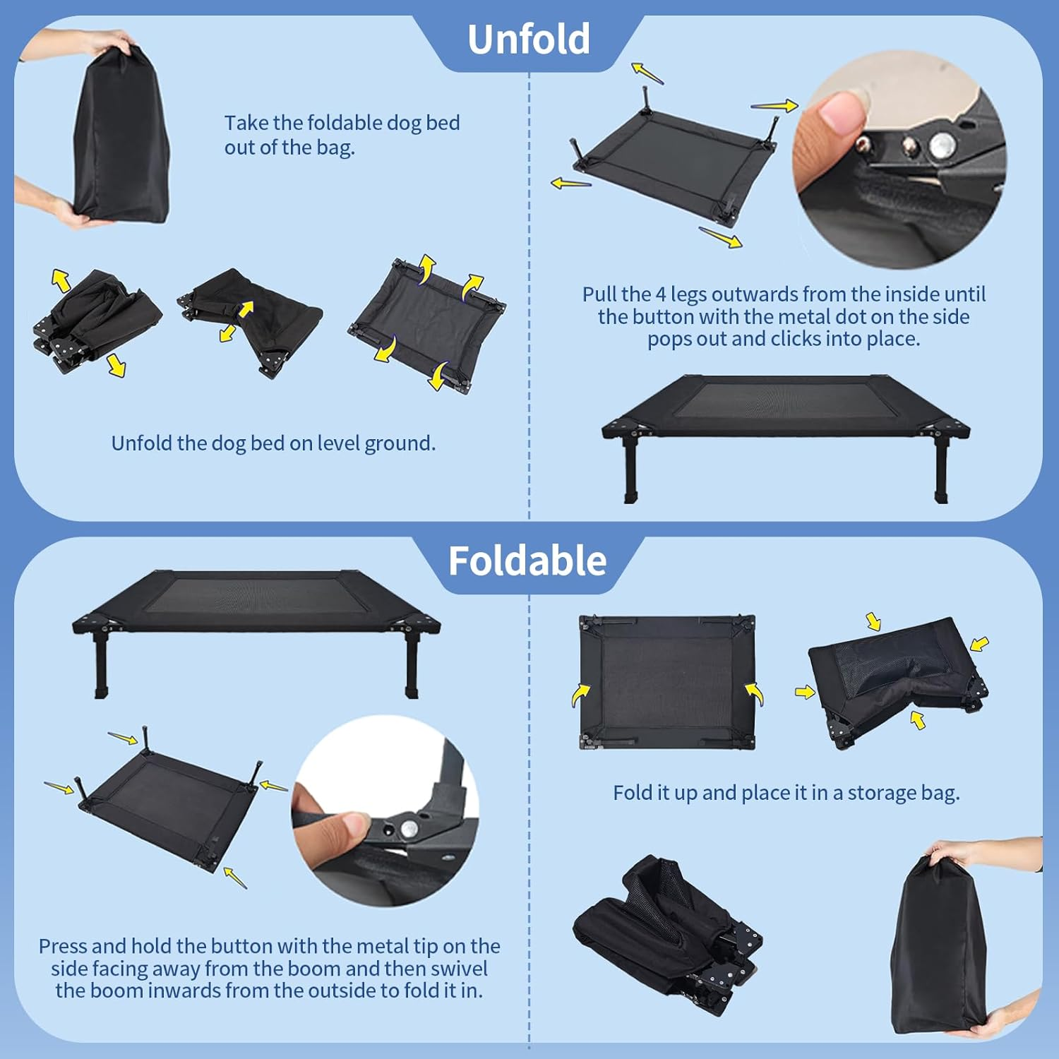 Elevated Dog Bed Foldable Raised Frame with Removable Cushion Portable Waterproof for Small Dogs Indoor Outdoor Camping Travel image number 5