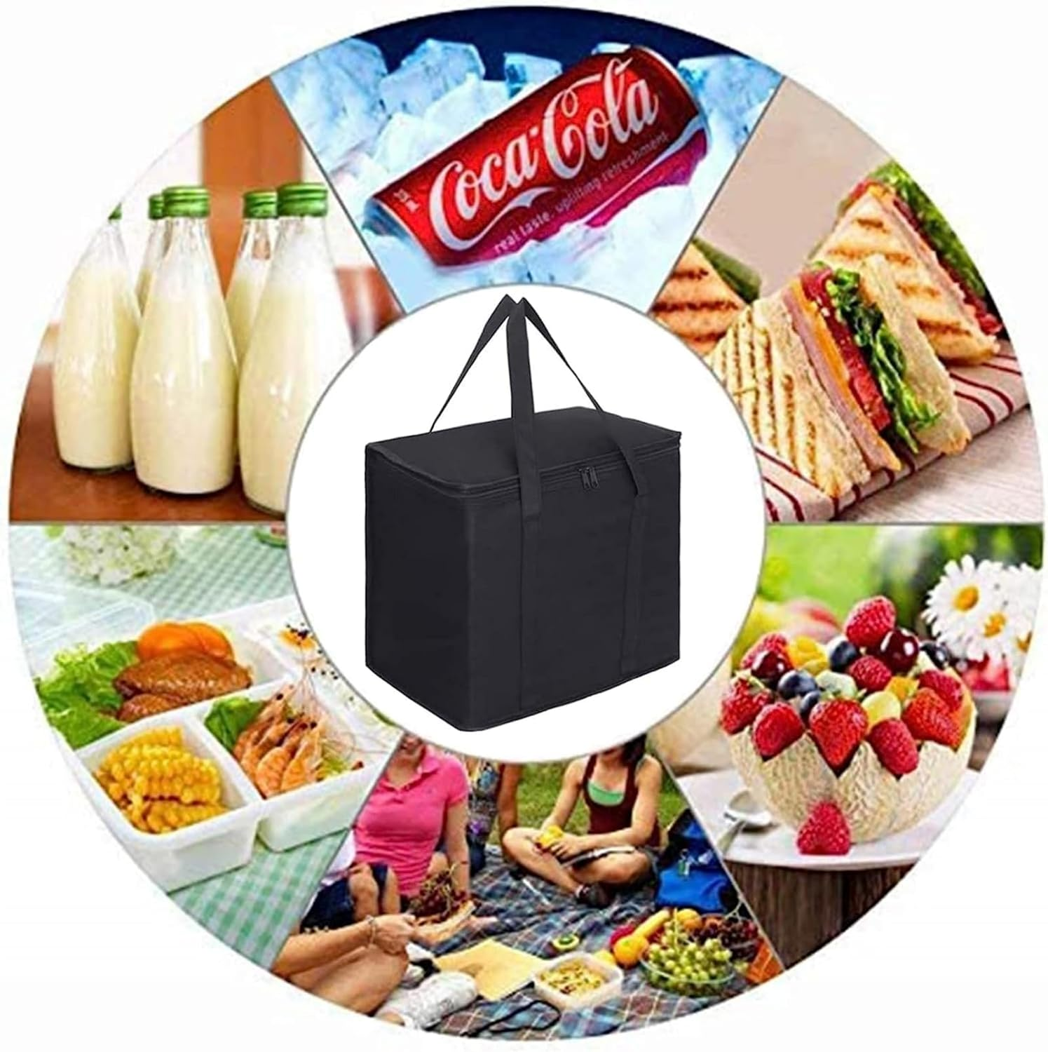 30L Cool Bag - Large Thermal Food Delivery Bag - Insulated Picnic Lunch Bag - Foldable Cool Box for Camping BBQ Shopping - Soft Pack Cooler Bag - Grocery Shopping Bag for Outdoor Activities image number 4