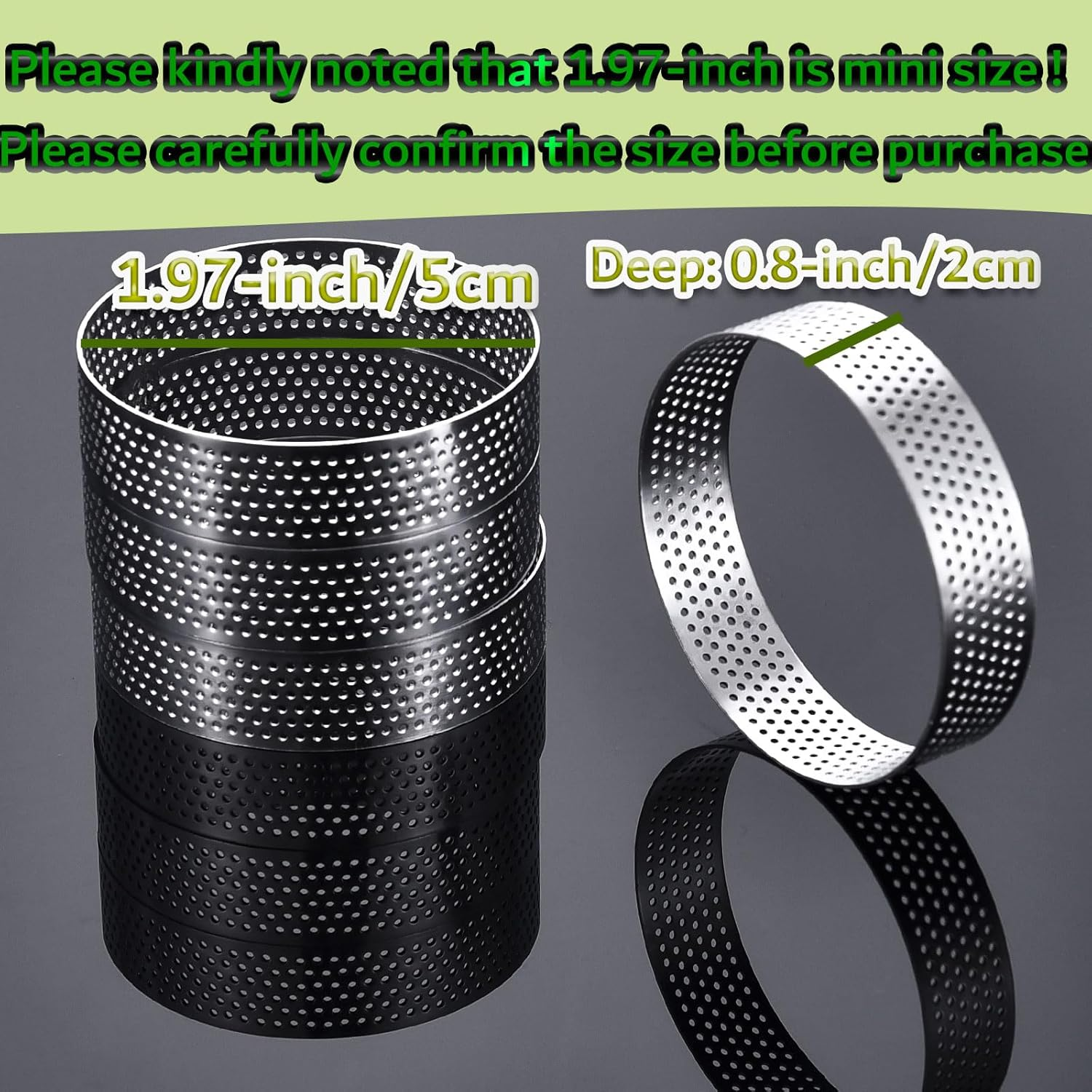 DATANYA 12Pack Tart Rings Perforated Tart Ring, Stainless Steel Cake Rings 2 Inch round Mousse Ring Molds for Baking Cooking Dessert, Small Fruit Tartet Crust 5Cm image number 2