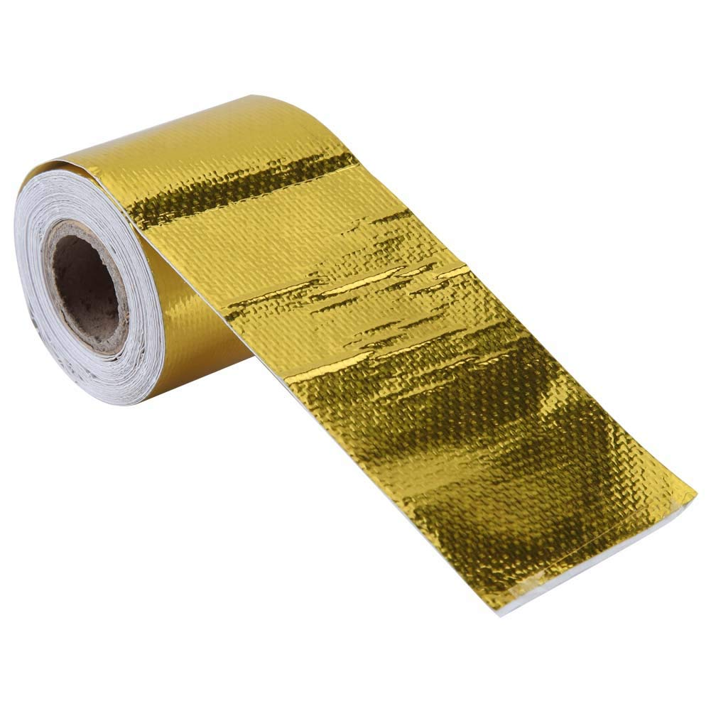 Exhuast Adhesive Tape, Strong Adhesion Engines Heat Shield Wrap Protective Antiaging Aluminum Foil for Bottoms for Bulk Heads(Golden 5M*5Cm) image number 5