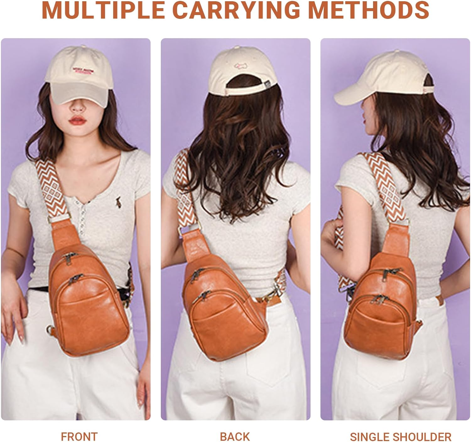 LIWEGHT Small Sling Bag for Women PU Leather Crossbody Bag Fanny Packs Purse Chest Bag Shoulder Travel Belt Bag Fashion Waist Packs(Brown) image number 6