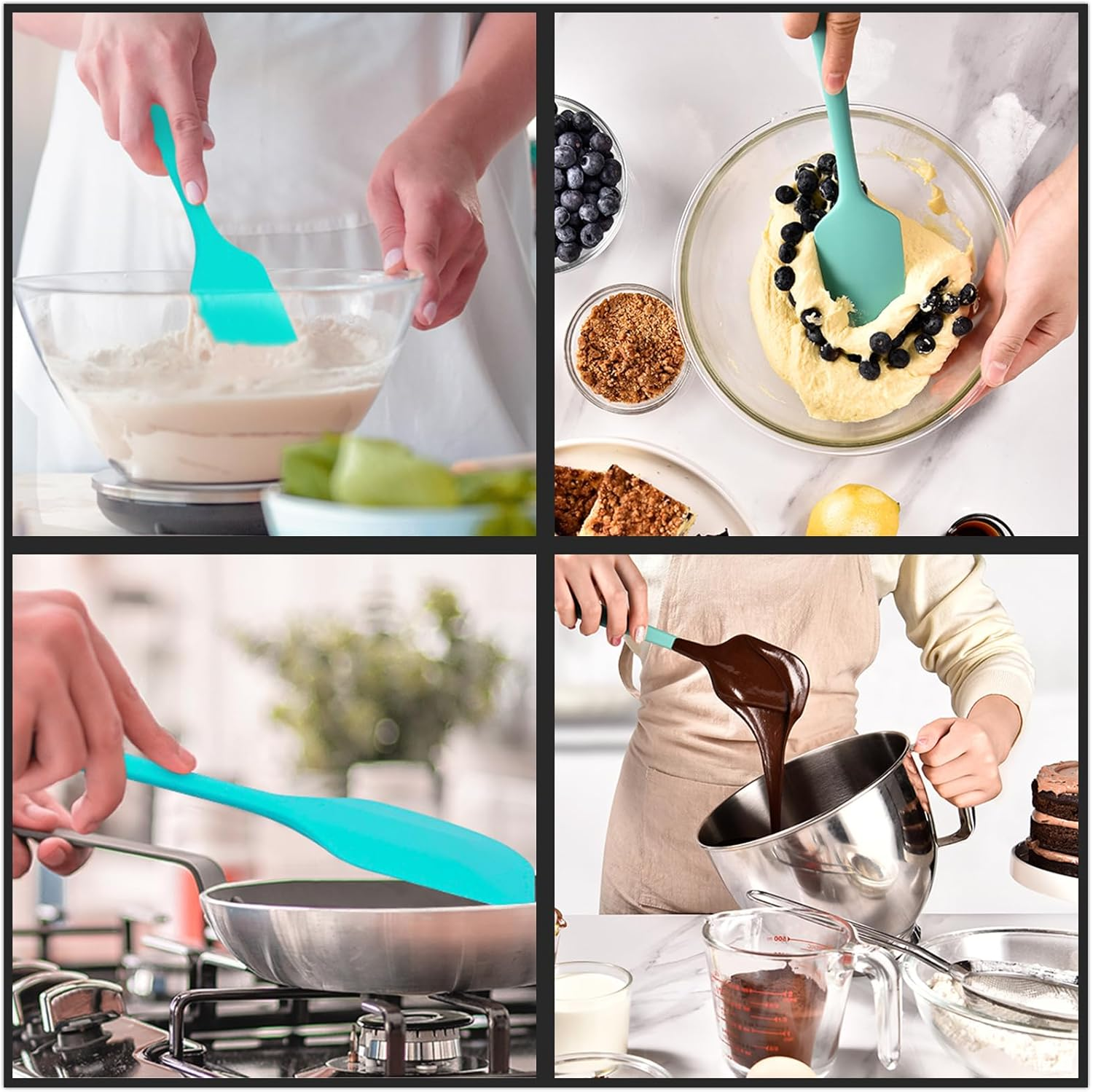 NASHRIO 2 Pcs Heat Resistant Spatulas, Food Grade Silicone Rubber Spatula Set for Baking, Cooking, and Mixing High Heat Resistant, One Small Spatulas and Large Spatulas,Blue