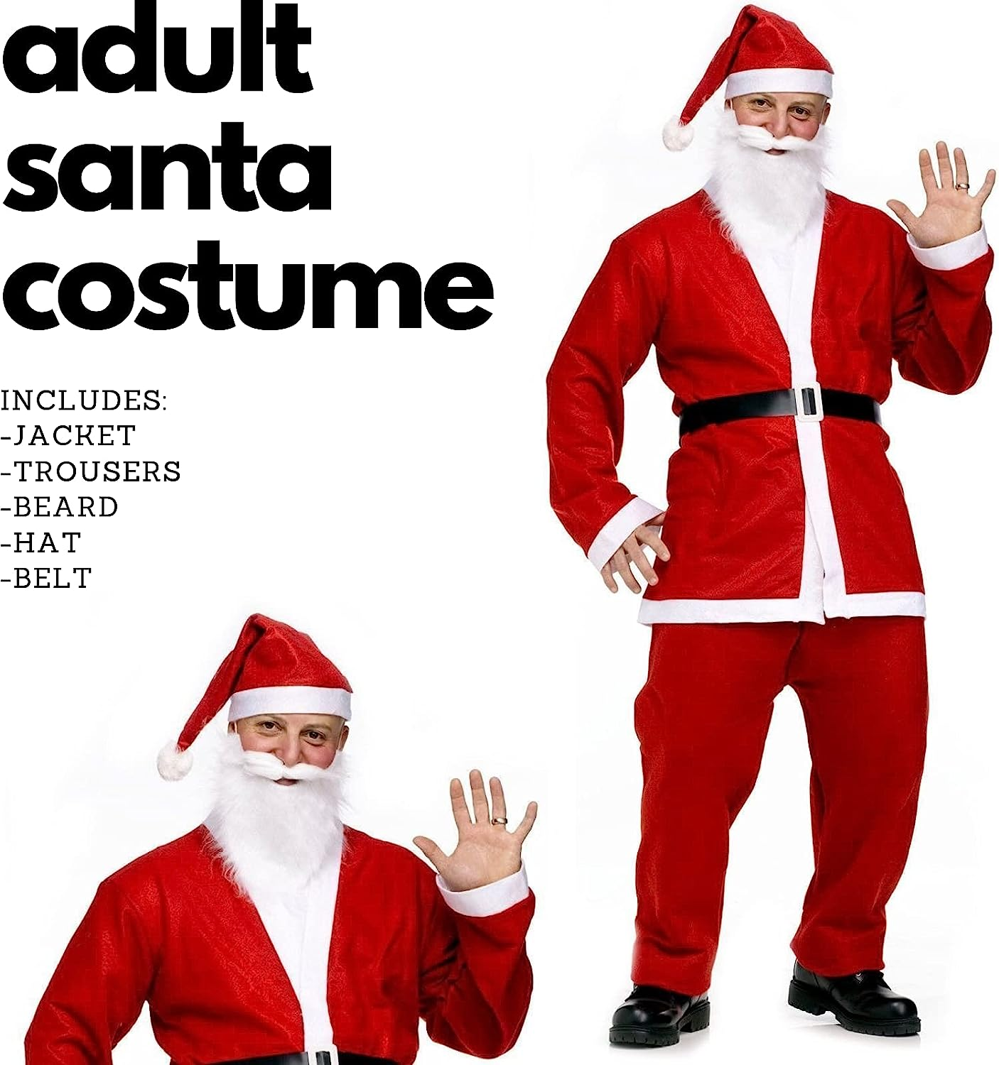 BR Adult Santa Claus Costume Suit Father Xmas Party Outfit Father Christmas Red/White