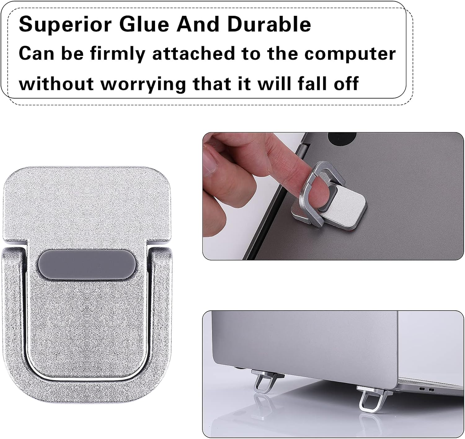 Abeillo 2PCS Portable Keyboard Riser, Self-Adhesive Mini Laptop Stand Invisible Computer Keyboard Stand for Desk, Laptop Feet Compatible with Pro/Air, Lenovo, Surface (Silver) - Black image number 6