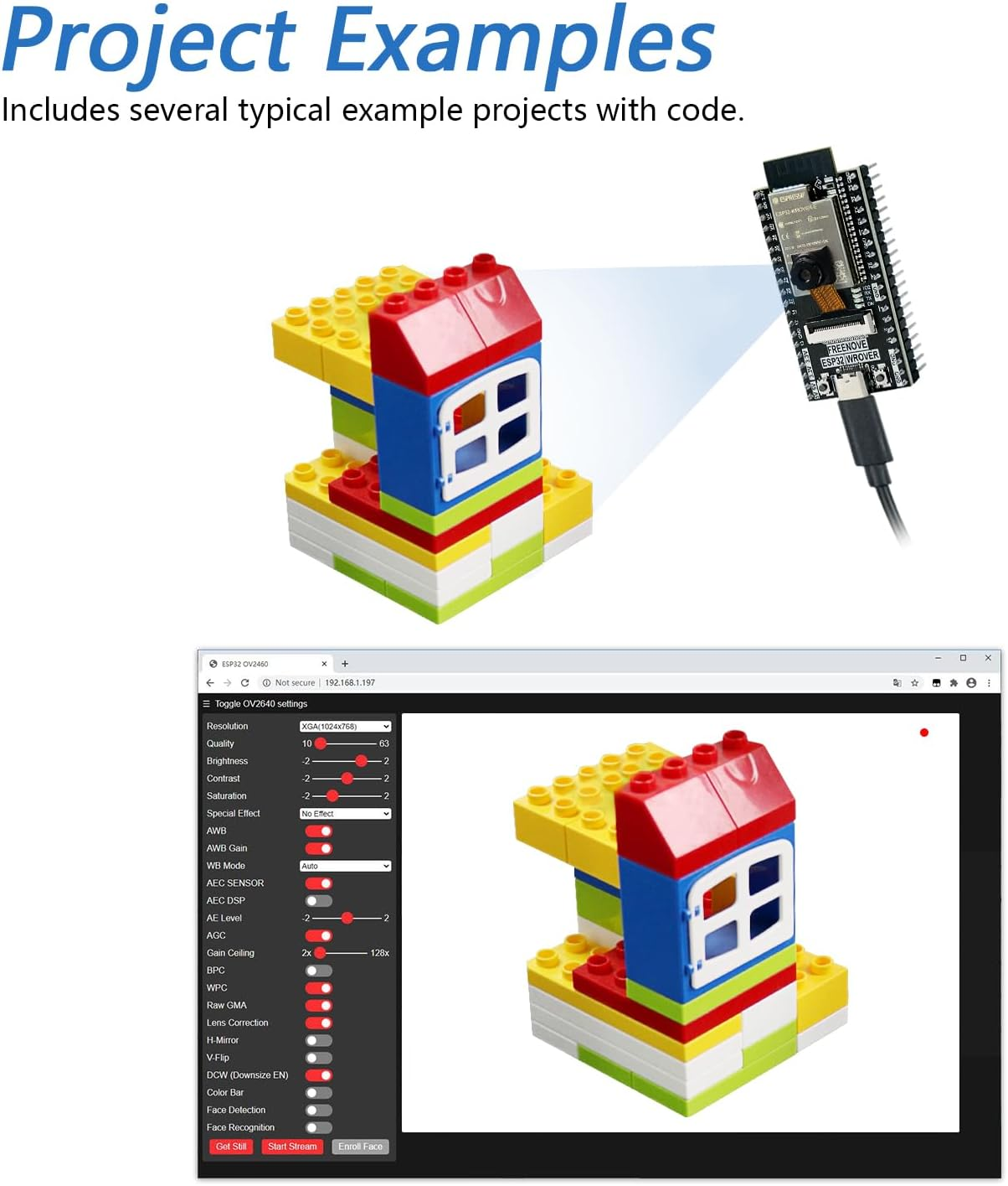 Freenove ESP32 CAM Dev Board Kit, Dual-Core 32-Bit 240 Mhz Microcontroller, Onboard Camera Wifi+Bt, Python C Code, Example Projects Tutorial image number 2