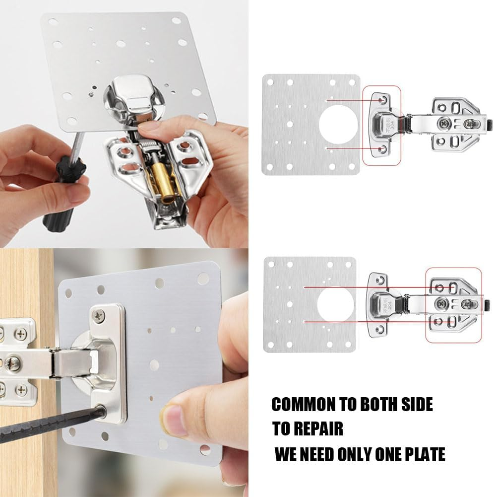 3PCS Stainless Steel Cabinet Door Hinge Repair Plate Furniture Cabinet Door Hinge Fixed Installation Hinge Hole Repair Artifact with Screws (Steel) image number 3