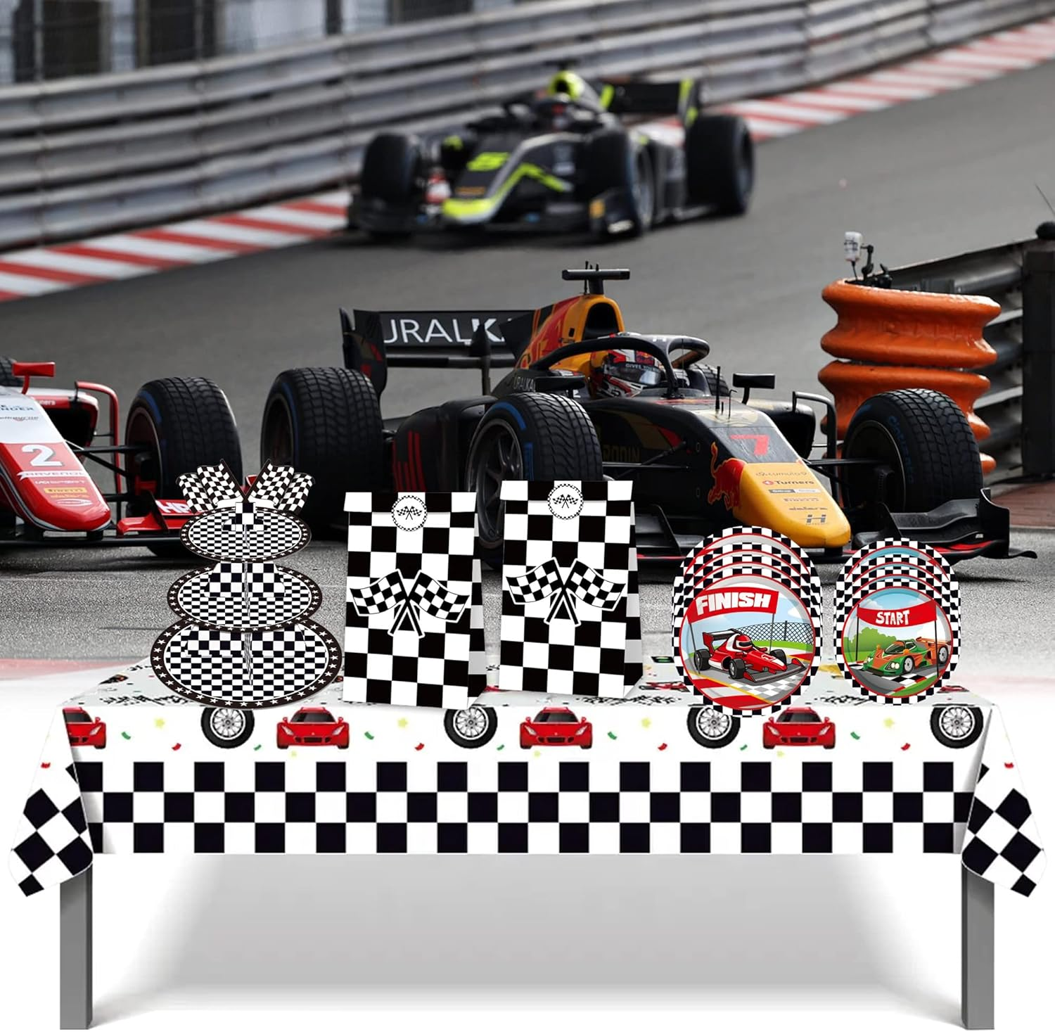 24 Pack Race Car Party Favor Bags with Stickers Race Car Goodie Bags Black and White Checkered Gift Bags Racing Birthday Party Bags Checkered Flag Party Supplies image number 1