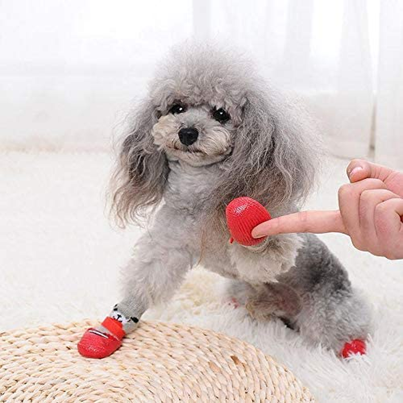 Dog Boots Waterproof Shoes Breathable Socks, with Anti-Slip Sole and Adjustable Magic Tape All Weather Protect Paws Only Fit for Small Dog(4Pcs)(Red, M) image number 2