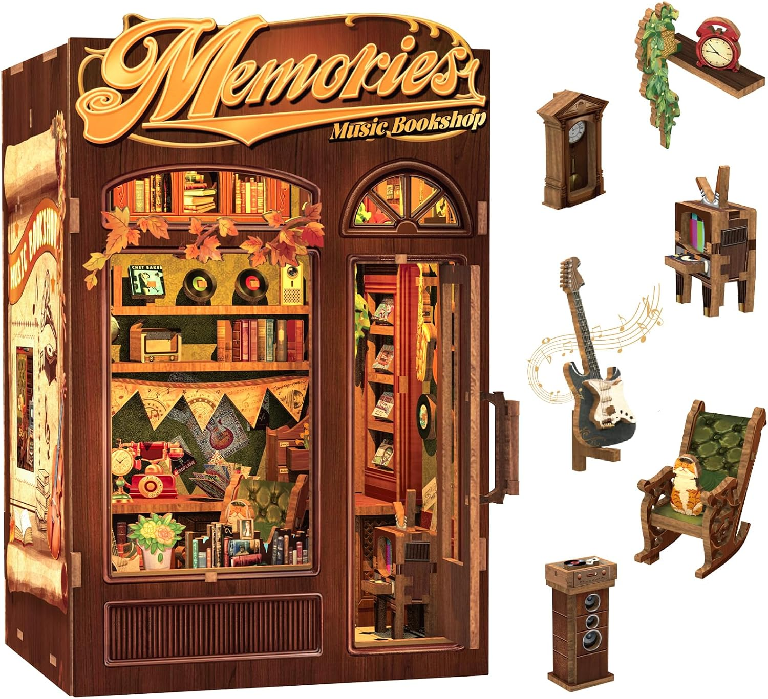 CUTEBEE Book Nook Kit - DIY Miniature House Kit for Bookshelf Decor, Book Nook Kits for Adults, 3D Wooden Puzzle Dollhouse for Family, Friends (Memories Music Bookshop) image number 3