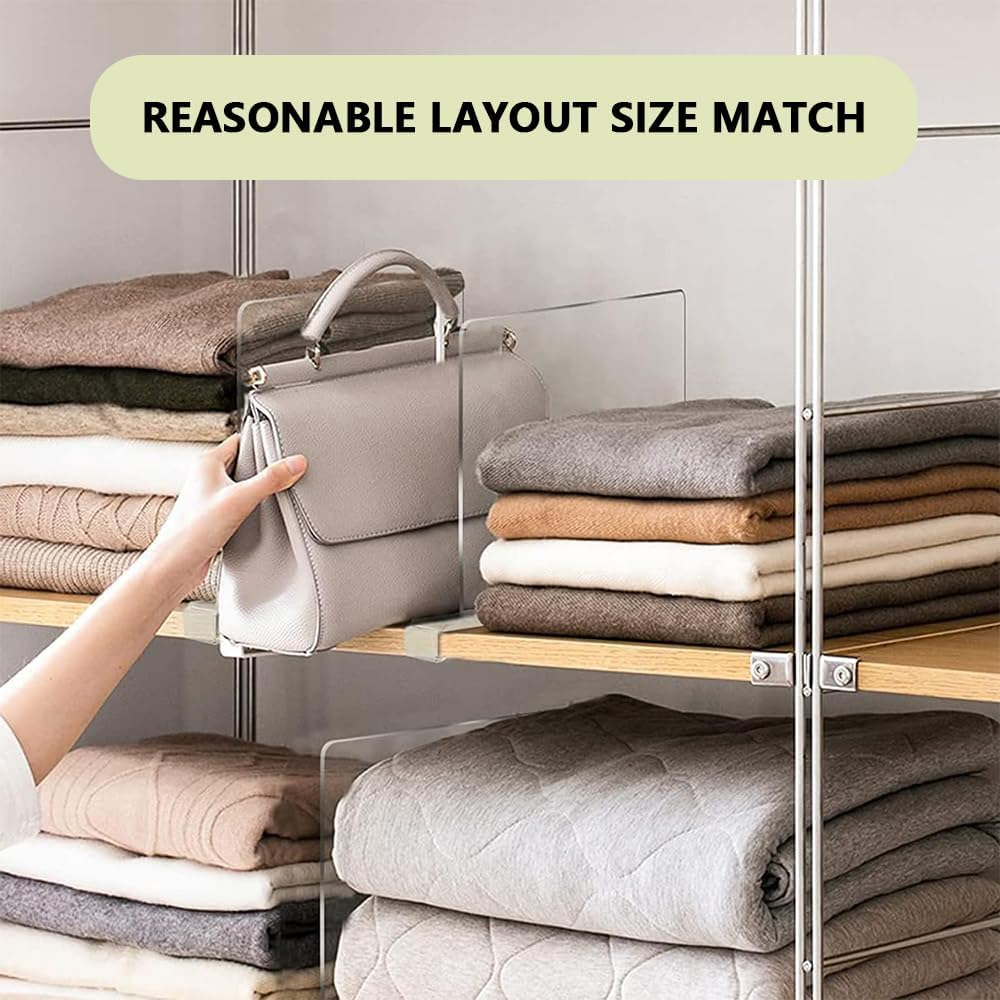 8 PCS Clear Acrylic Shelf Dividers &ndash; Transparent Organizers for Closet, Cabinet, and Office, Separators for Clothes, Purses, Handbags, Books, and More image number 3