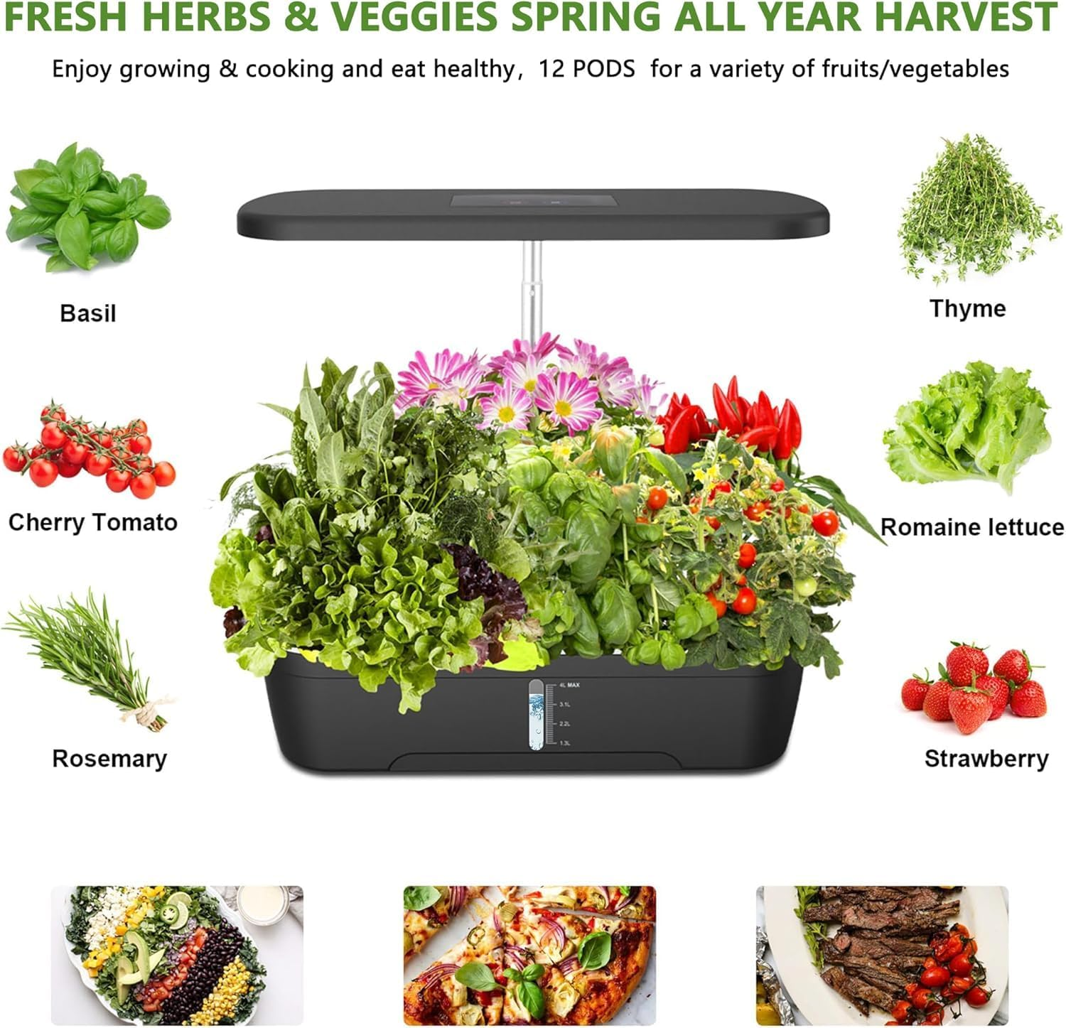 Hydroponics Growing System, Automatic Timer, Smart Indoor Garden Starter Kit with LED Grow Light, Height Adjustable, Garden Plant Germination Kit,Black image number 2