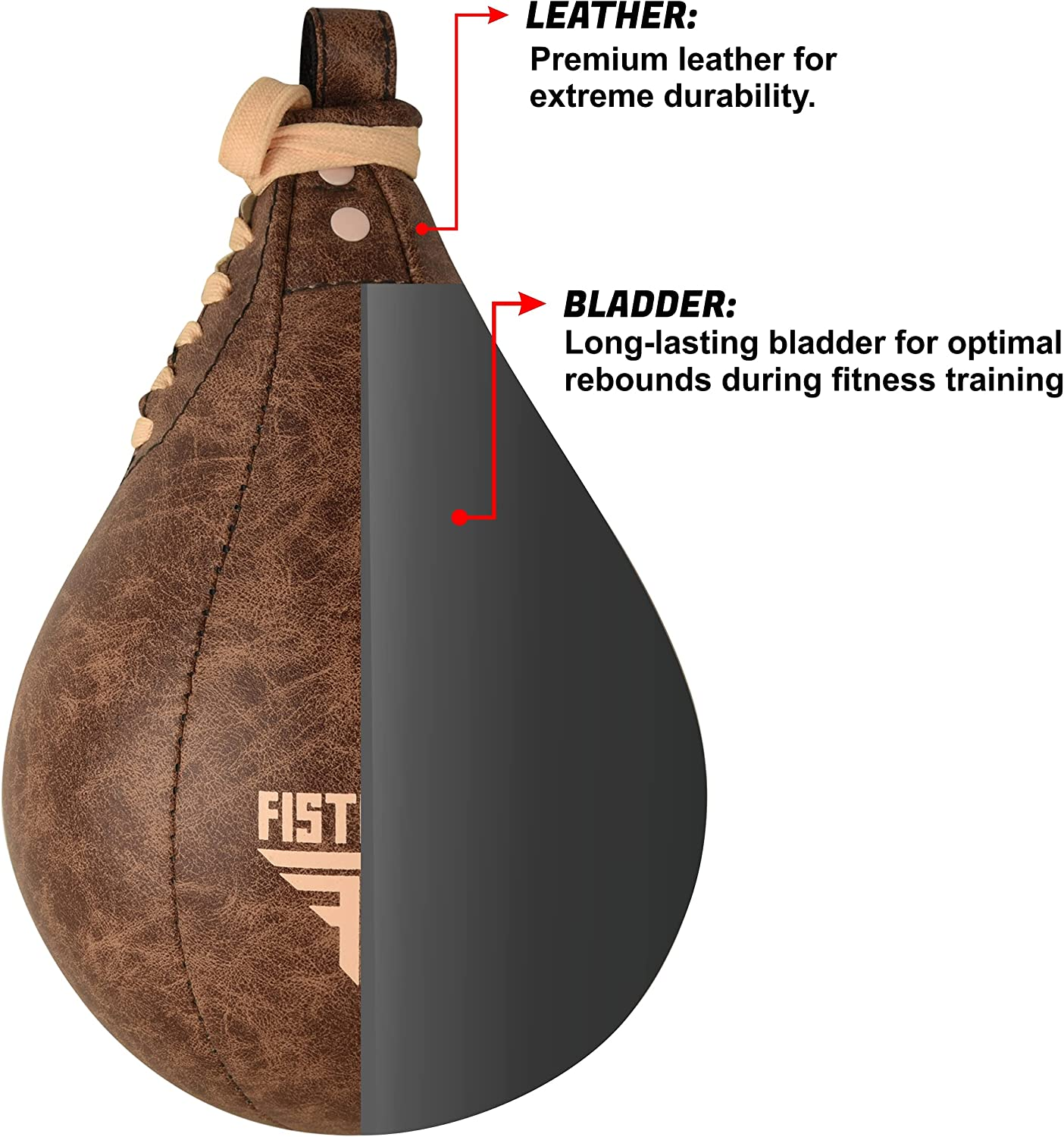 Speed Ball Boxing Bag Leather MMA Muay Thai Training Punching Dodge Striking Kit with Free Hanging Swivel Workout Speedball Kicking Platform Equipment - Beige image number 4
