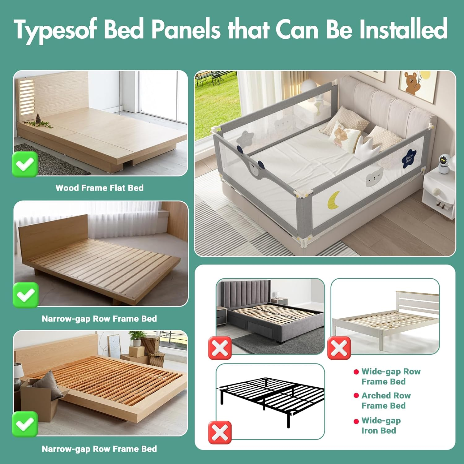 3Pcs Toddler Bed Rail, Cot Fence Barrier Adjustable Height Double Lock Foldable, Bedside Safety Protection Facilities, 179.5X198Cm Grey image number 1