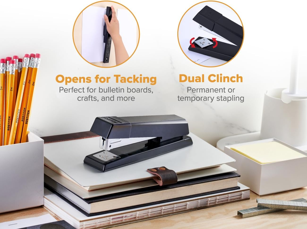 Bostitch Office Stapler, No-Jam Premium for Desktop, Includes 1,250 Staples, Full-Strip, 25 Sheet Capacity, Black image number 6