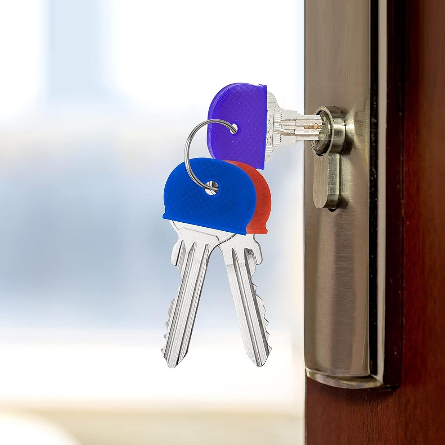 40Pcs 2.5Cm Key Covers, Key Caps Tags Covers, Plastic Identifier Key Rings Label ID Colors Key Identifier Tag Covers, for Standard Flat House Keys (8 Colors) image number 5