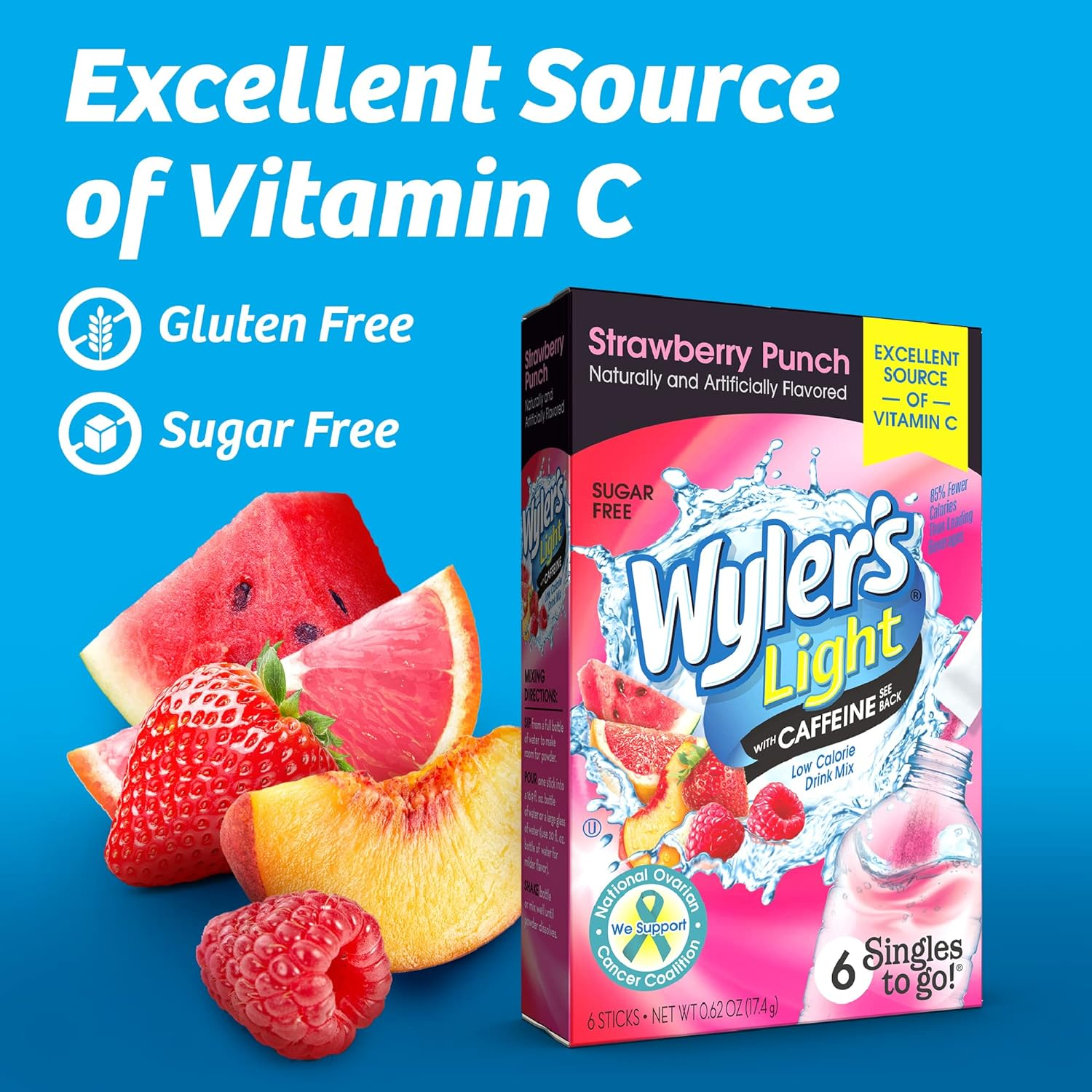 Wyler'S Light Singles to Go Caffeinated Drink Mix - Strawberry Punch Powder Sticks (12 Boxes with 6 Packets Each - 72 Total Servings) image number 2