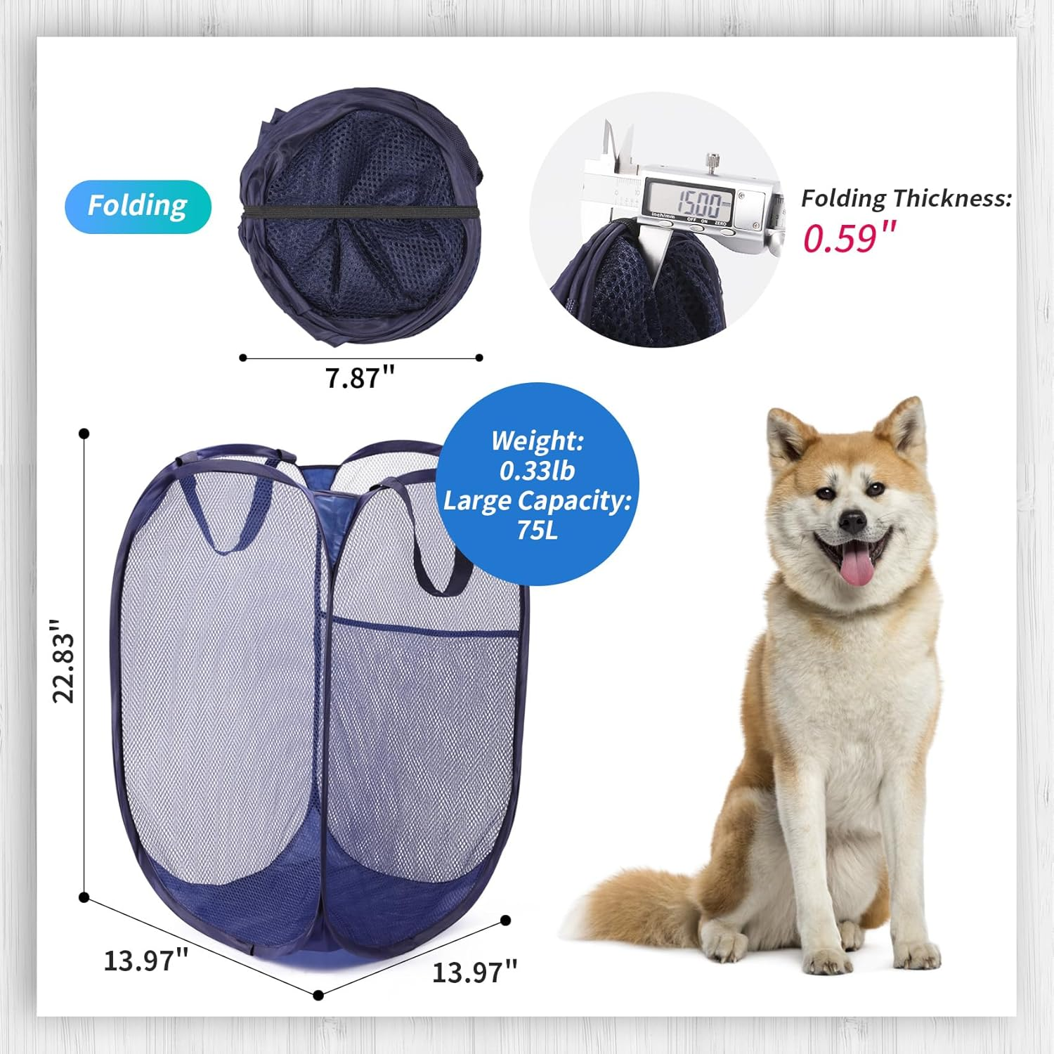 Annhua Collapsible Laundry Basket 75L Mesh Hamper with Handles, Portable Washing Bin with Square Opening for Home, Travel & Bathroom - Black image number 6