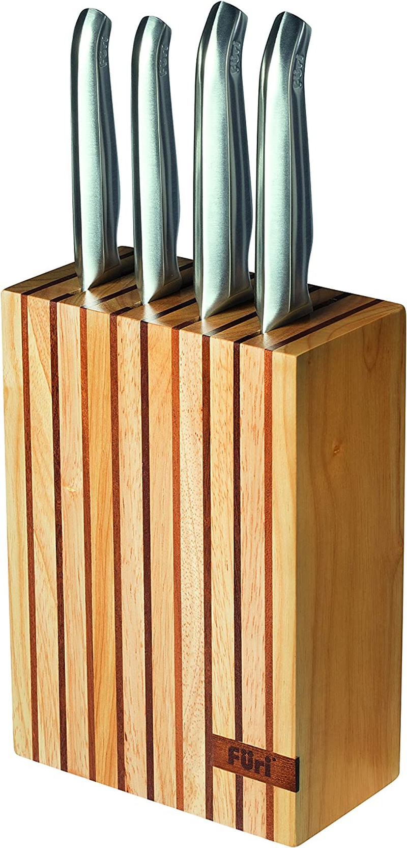 Furi Pro Wooden Knife Block Set 5 Pc, Rubberwood and Teak Knife Block with Four Premium Knives for a Superior Cutting Performance, Stainless Steel Blades, Ergonomic Reverse-Wedge, Anti-Fatigue Handle image number 4