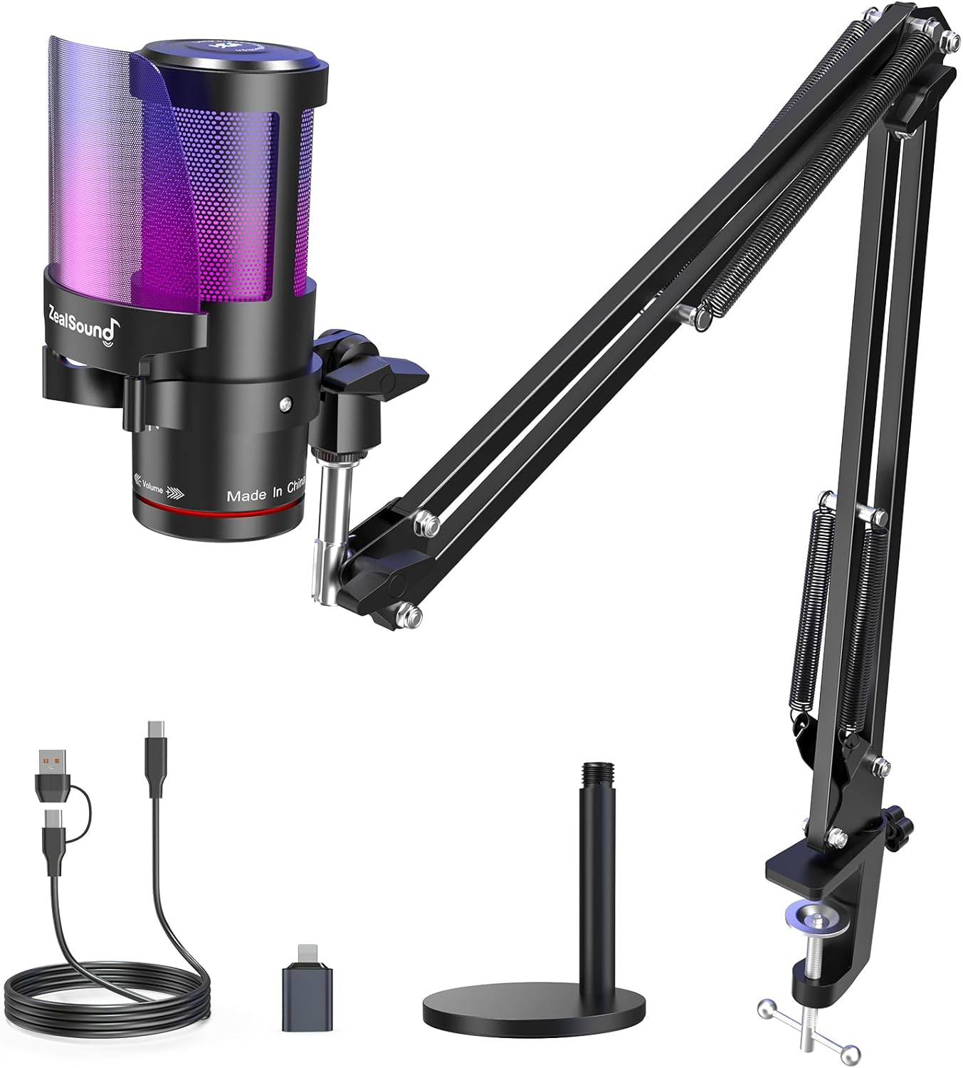 Zealsound USB Microphone for Iphone,Noise Cancellation Gaming Mic with Touch Mute,Gain,Monitoring,Usb Mic Boom Arm for Streaming,Podcast,Twitch,Youtube,Discord,Ipad,Pc,Computer,Ps4,Ps5,Mac,Gamerwave image number 2