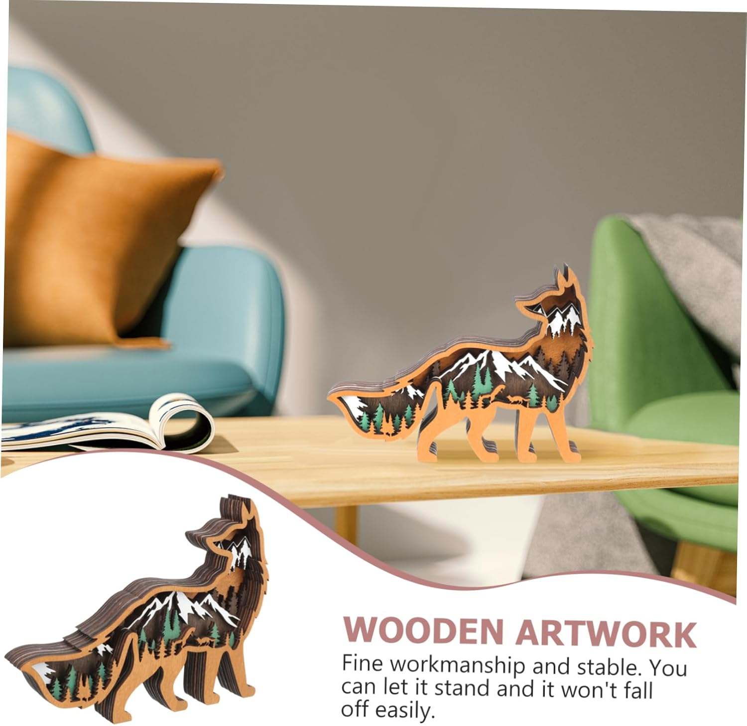 Wood Animal Decoration Christmas Wood Craft Desktop Ornament for Home Party and Window Display image number 2