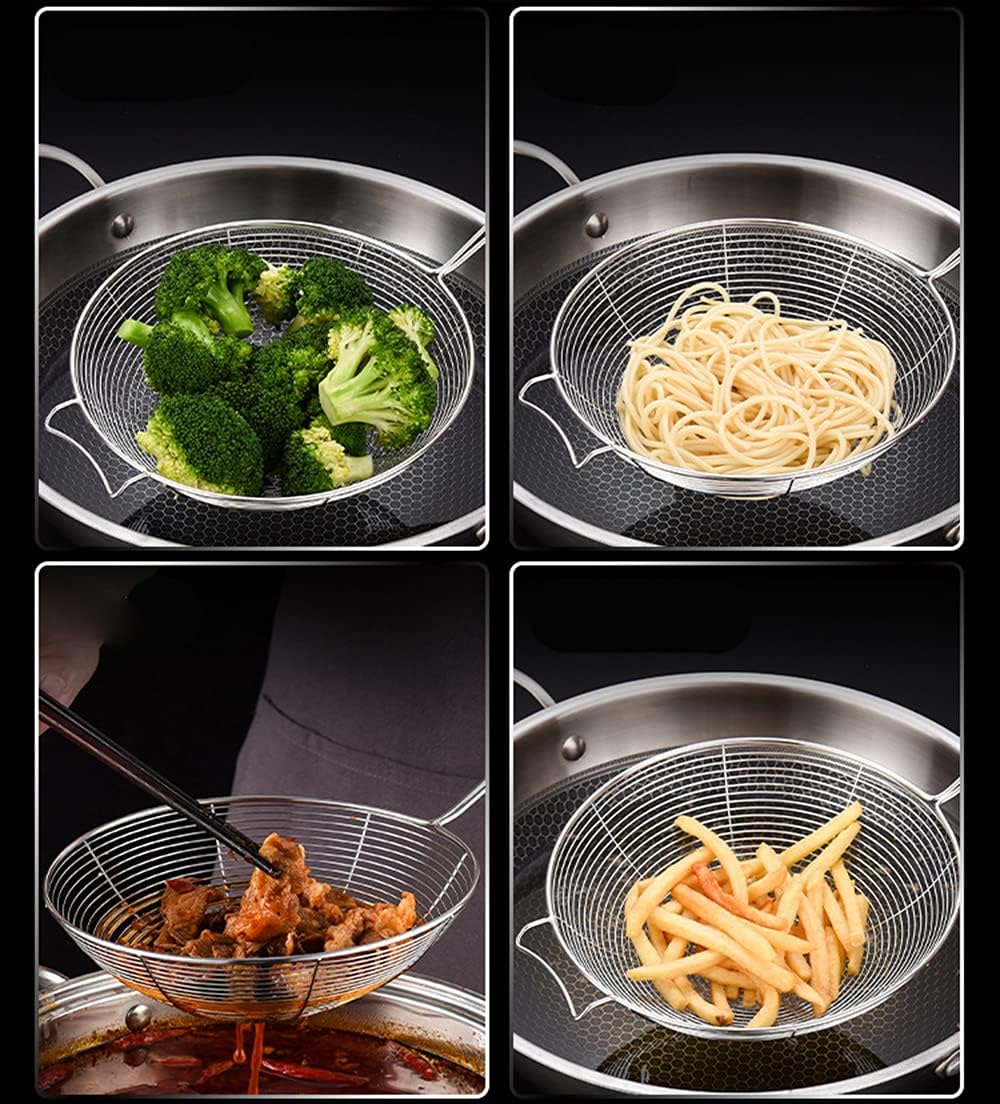 Tongke Stainless Steel Skimmer Spider Strainer, Wire Skimmer with Spiral Mesh, Frying Spoon with Handle for Kitchen Deep Fryer (7 Inch)