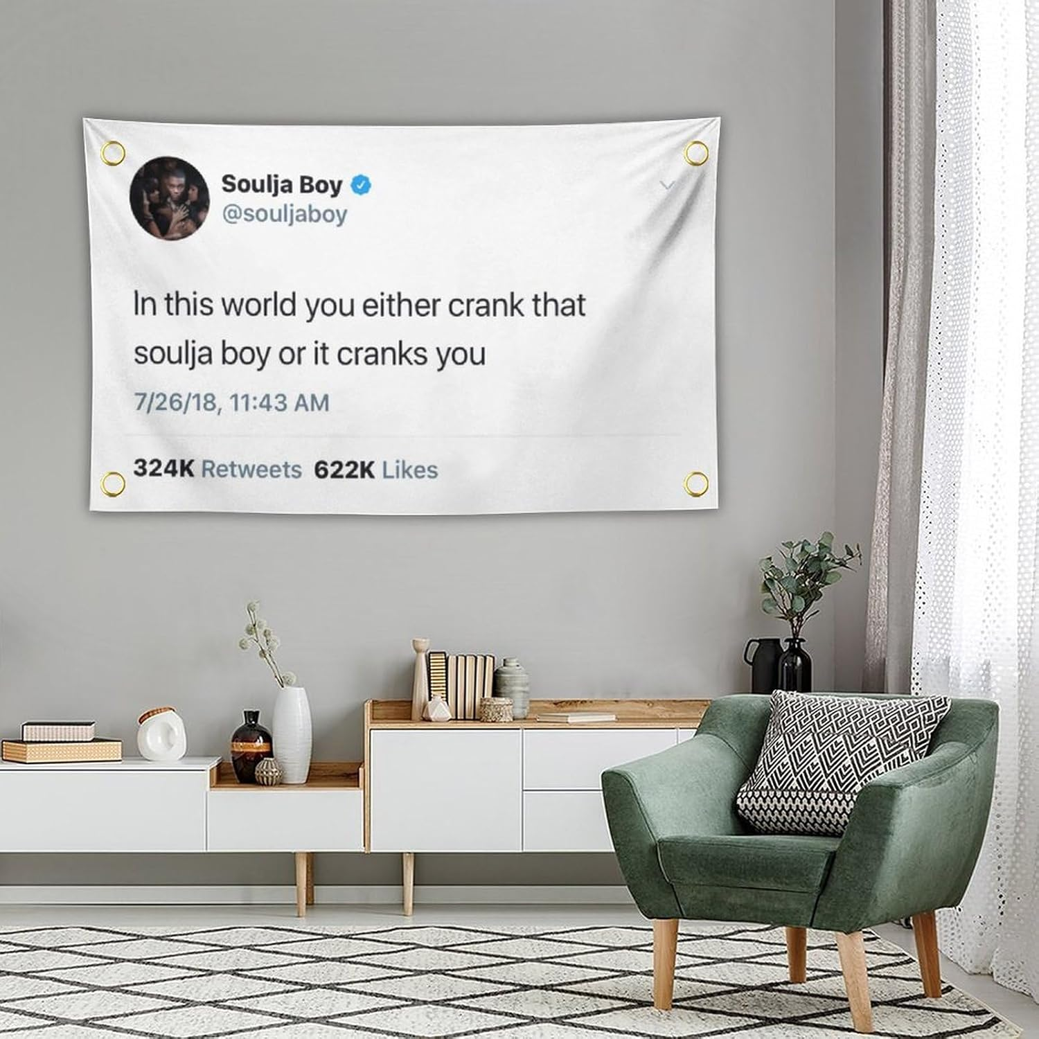 Bahhuou Soulja Boy Funny Tapestry 3X5Ft Tapestry Funny Meme Flag Wall Hanging Window Design for Bedroom Gift Home Man Cave Decor image number 1