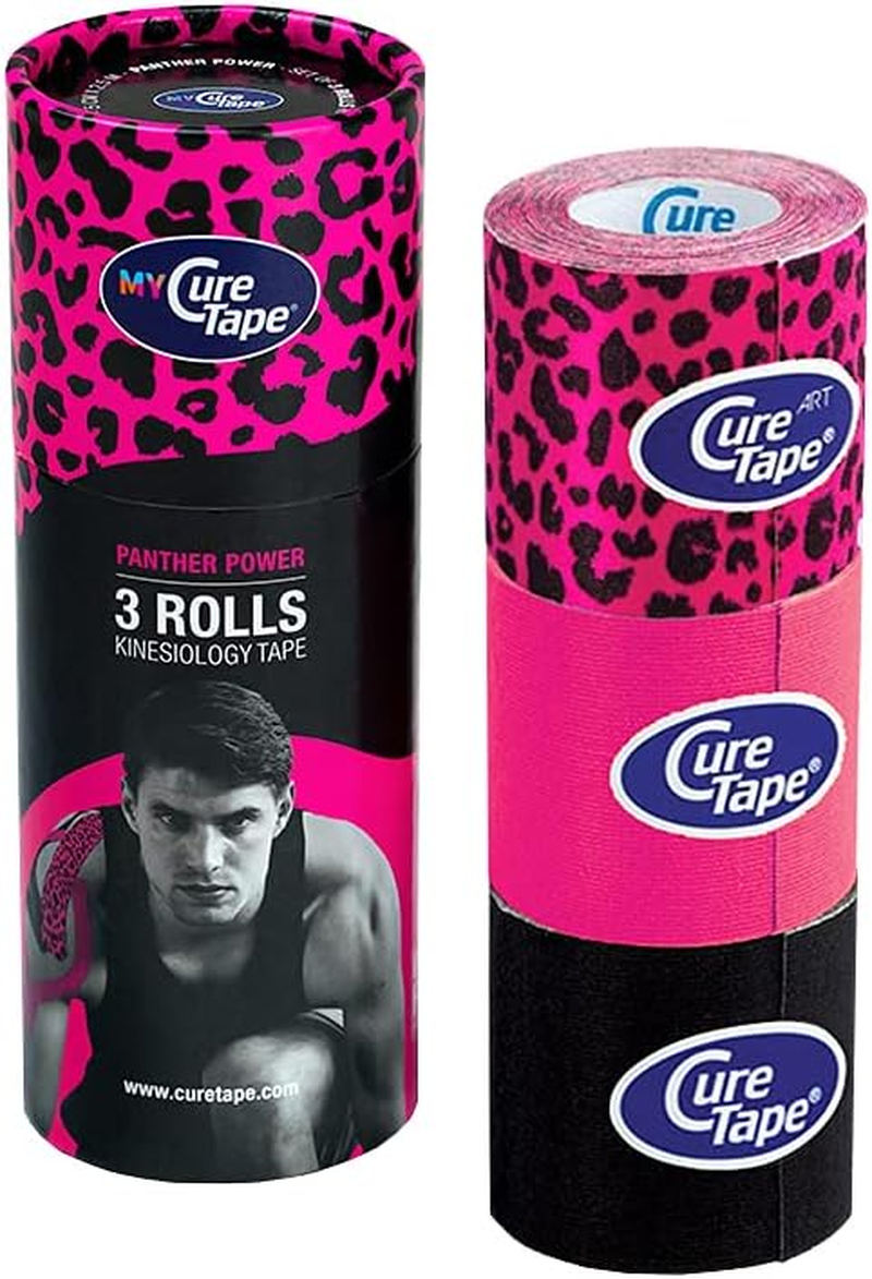 Curetape 3 Rolls Waterproof Kinesiology Tape | Super-Saver | Medical Kinesiology Tape for Extreme Sport Conditions | Increase Mobility & Performance | Reduce Joint Pain | Recover Faster (Panther Power) - Blue Pink Beige image number 7