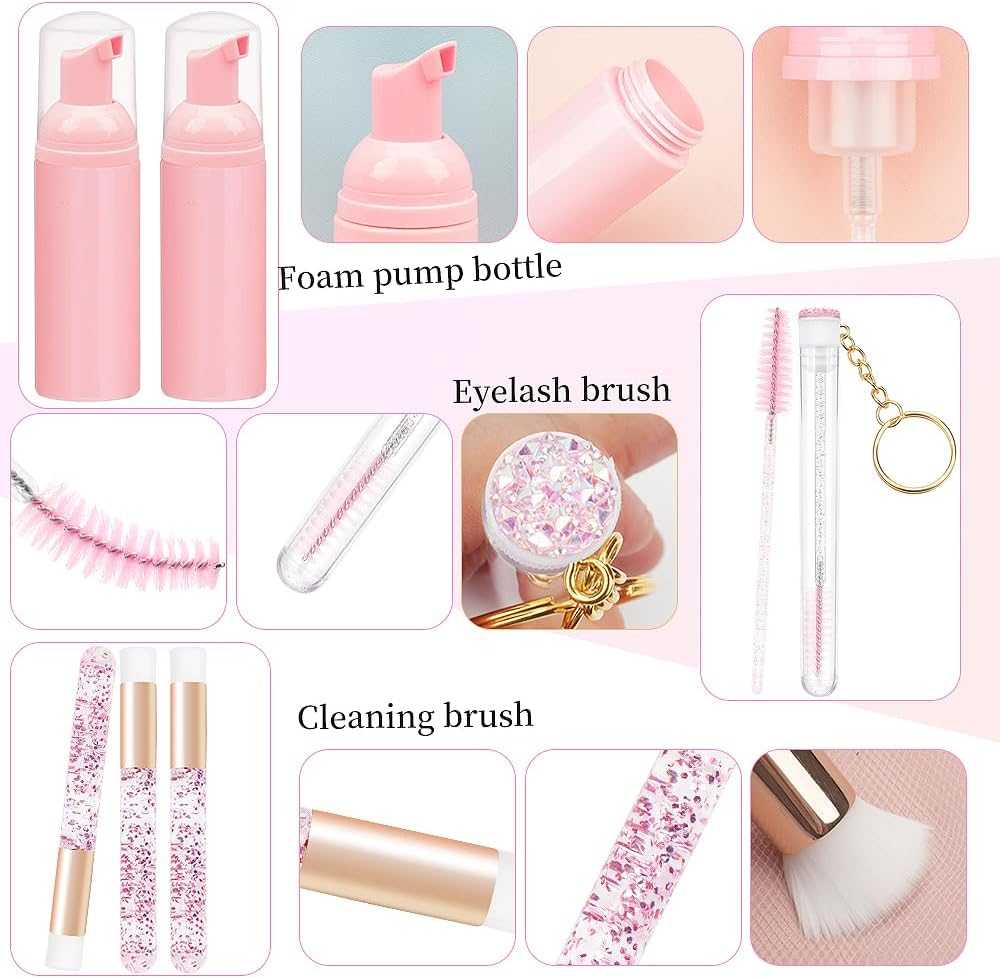 Lash Shampoo Brush Set - 10Pcs Crystal Cleansing Brush, 10Pcs Disposable Tube Mascara Wands, 3Pcs Empty Shampoo Bottles for Extensions Aftercare image number 3