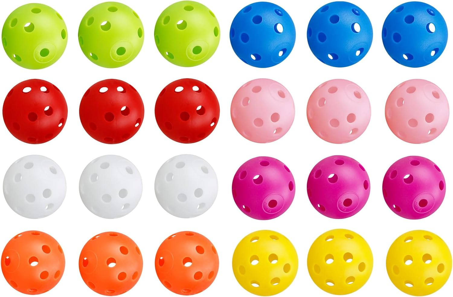 24 Pack Practice Golf Balls 42 Mm Limited Flight Plastic Golf Training Airflow Hollow Ball for Driving Range Swing Practice Backyard Indoor Outdoor Home