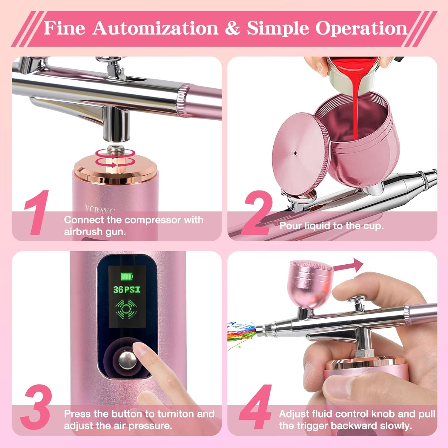 Airbrush Kit, 36PSI, Air Brush Kit with Air Compressor for Nails,Gun Rechargeable Handheld Cordless with 2M Hose Airbrush Paint for Makeup, Fabric Spray,Tattoo,Cake,Barber,Model,Art Kits image number 6