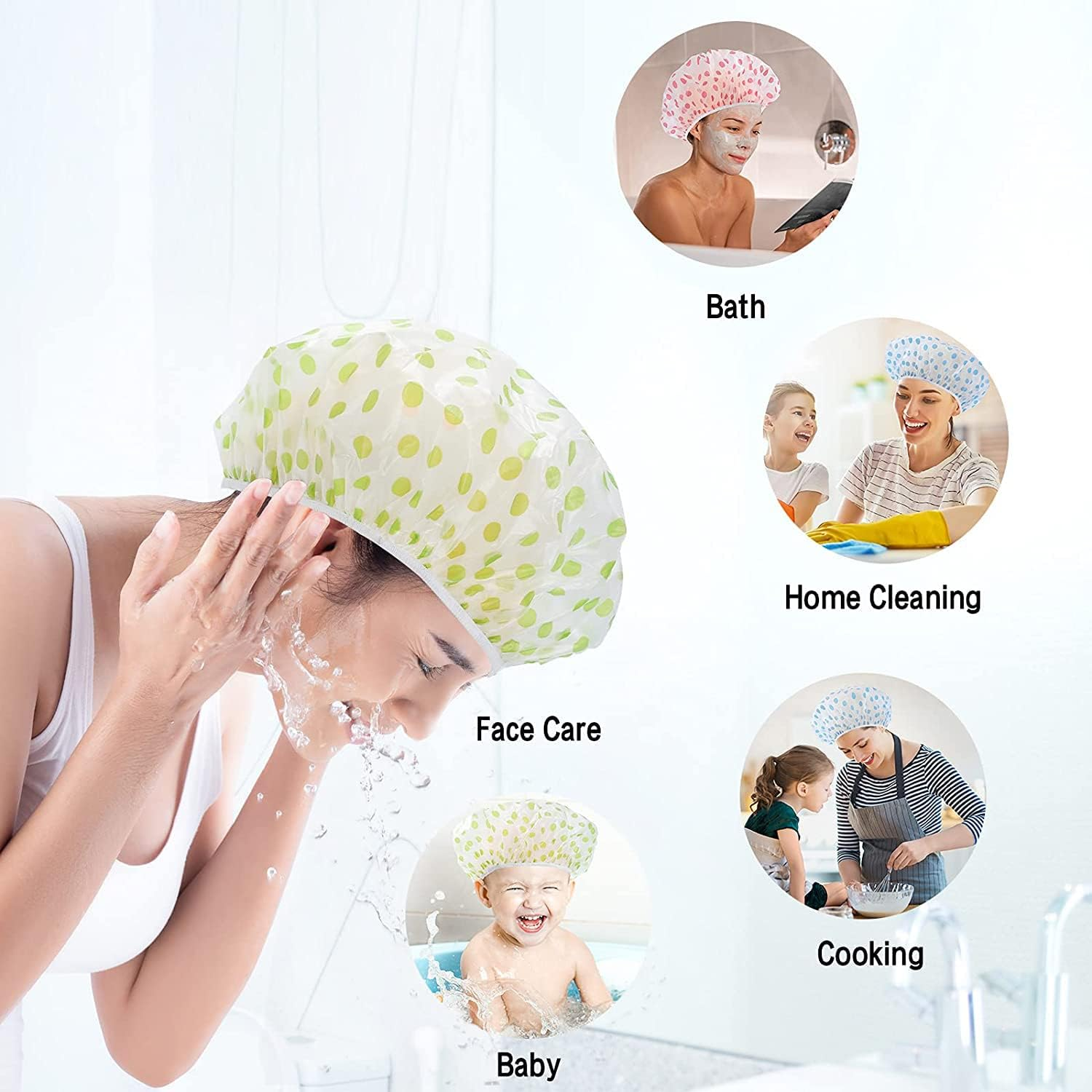 Shower Caps for Women Men Reusable Shower Hat Bath Caps with Elastic Band Waterproof Bath Cap Shower Caps for Women Long Hair (3 PCS)