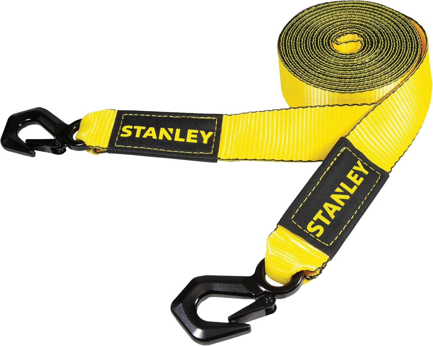 STANLEY &lrm;S1053 Black/Yellow 2" X 30' Heavy-Duty Tow Strap with Black Forged Steel Hooks - 3,000 Safe Working Load / 9,000 Lb Break Strength image number 2