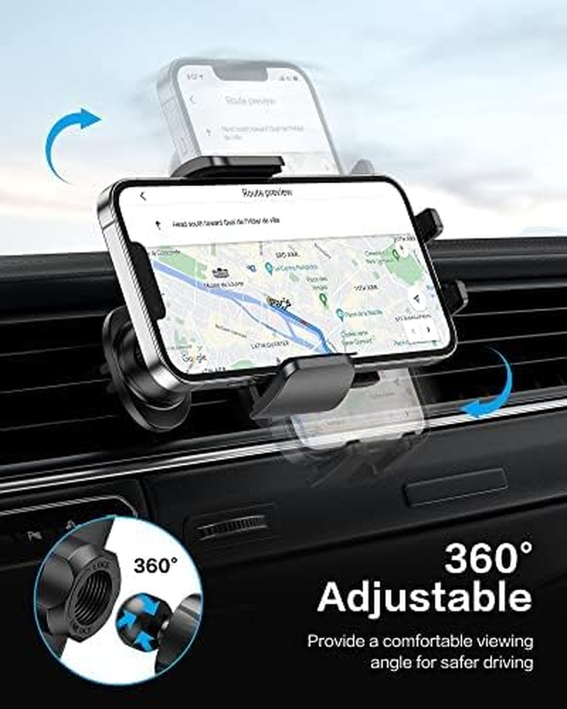OMOTON Car Phone Holder Mount for Car Air Vent [Metal Clip], Cell Phone Holder Car Hands Free Cradle in Automobile, 360&deg; Adjustable Cellphone Vent Clamp Fit for Iphone 14 13, All Smartphones, Black image number 1