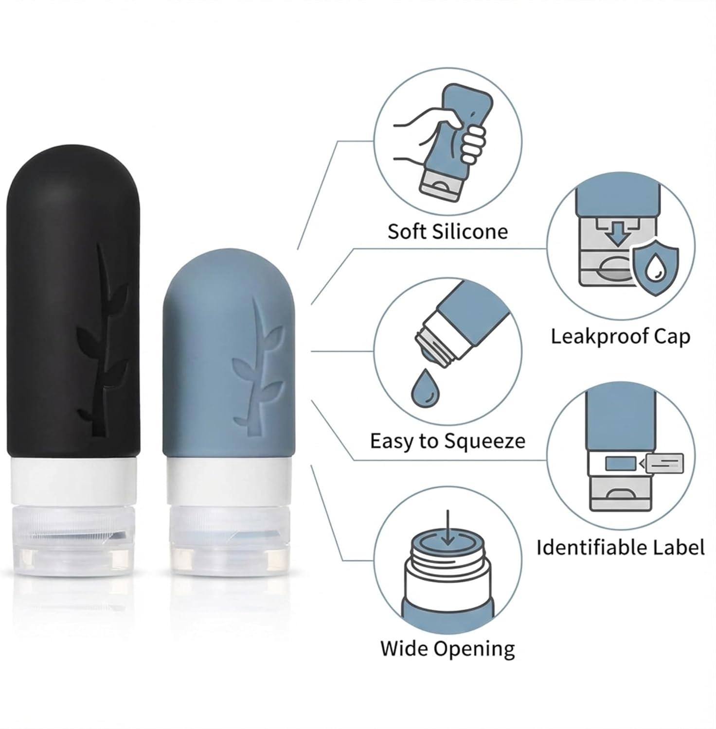 16 Pack Travel Bottles Set - TSA Approved Leak Proof Silicone Squeezable Containers for Toiletries, Conditioner, Shampoo, Lotion & Body Wash Accessories (16 Pcs/Black Pack) - White image number 4