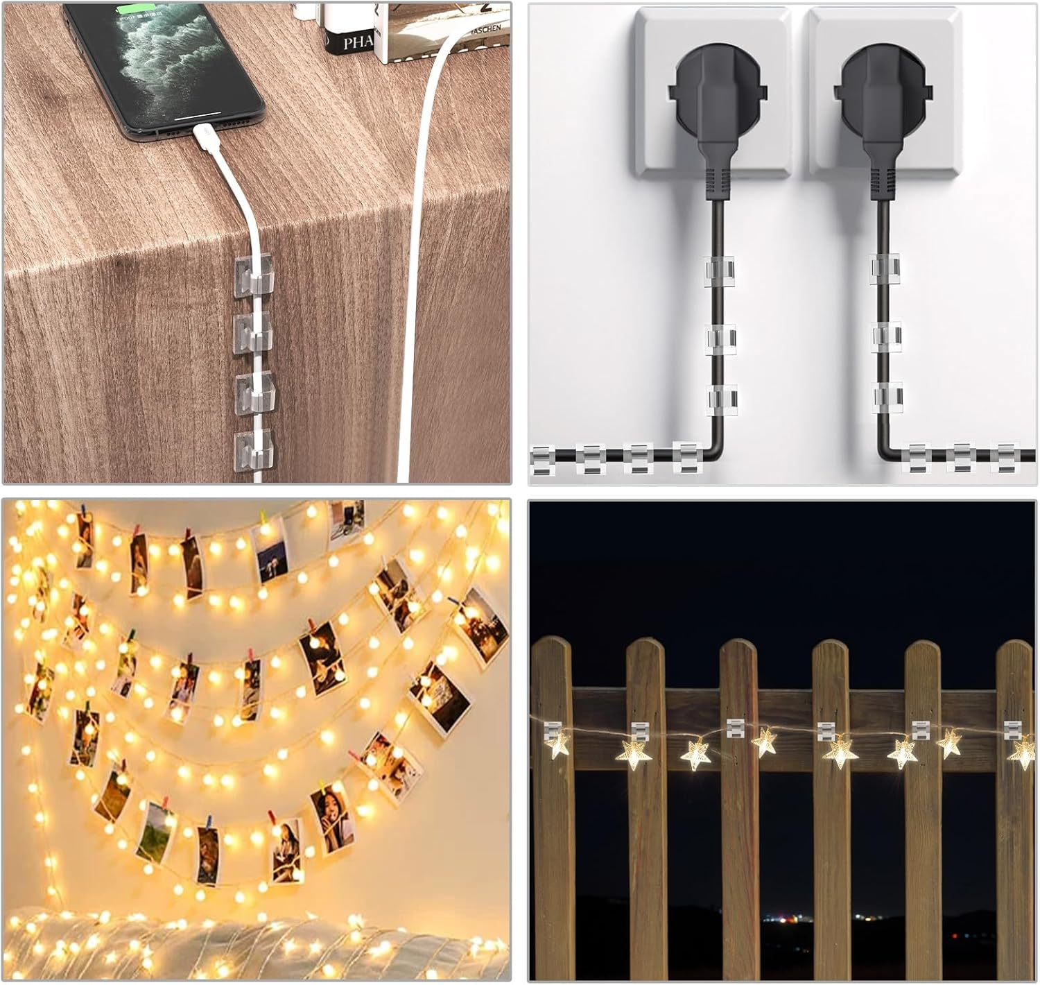 60 PCS Adhesive Cable Clips Clear, Wire Holders for Cords on Wall, Cable Staples Outdoor Wire Organizer Cord Management Strong for Ethernet, HDMI, TV, Desk, LED String Lights, Christmas Lights image number 5