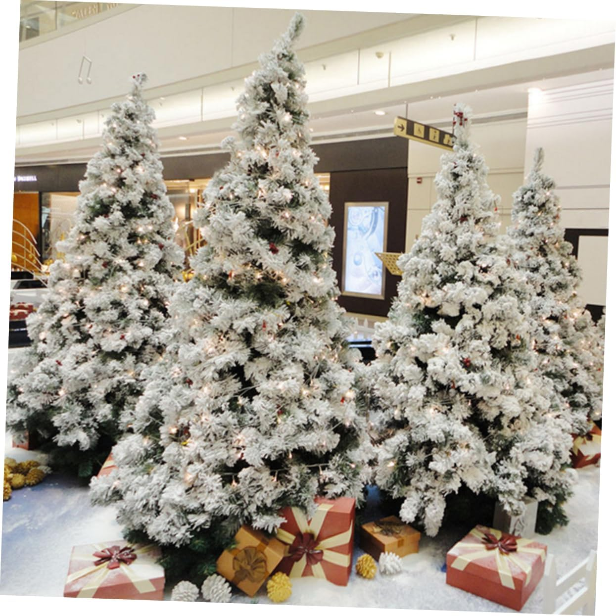 Artificial Flocked Christmas Tree Decor White Slim Tree for Xmas Home Decoration Indoor Outdoor Use Random Style