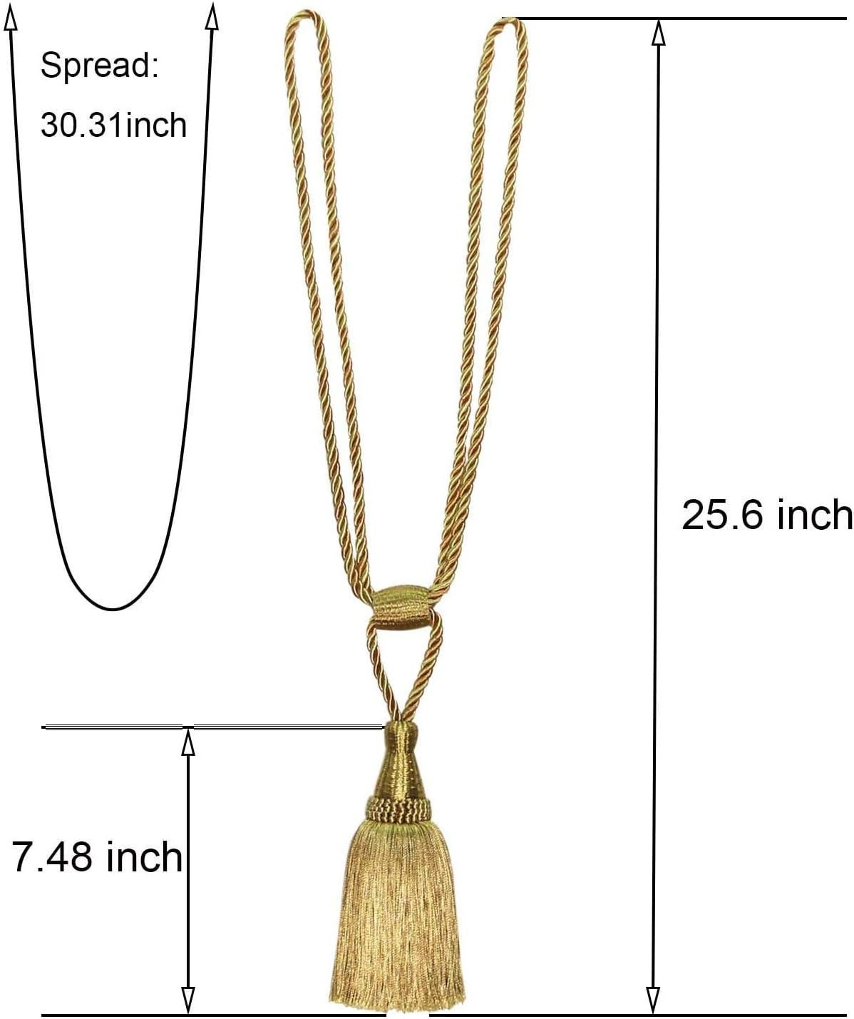 Fenghuangwu Curtain Tiebacks Handmade Elegant Curtain Tie Backs Holdbacks with Tassel for Home Office Decor 2 Pack - Gold image number 3